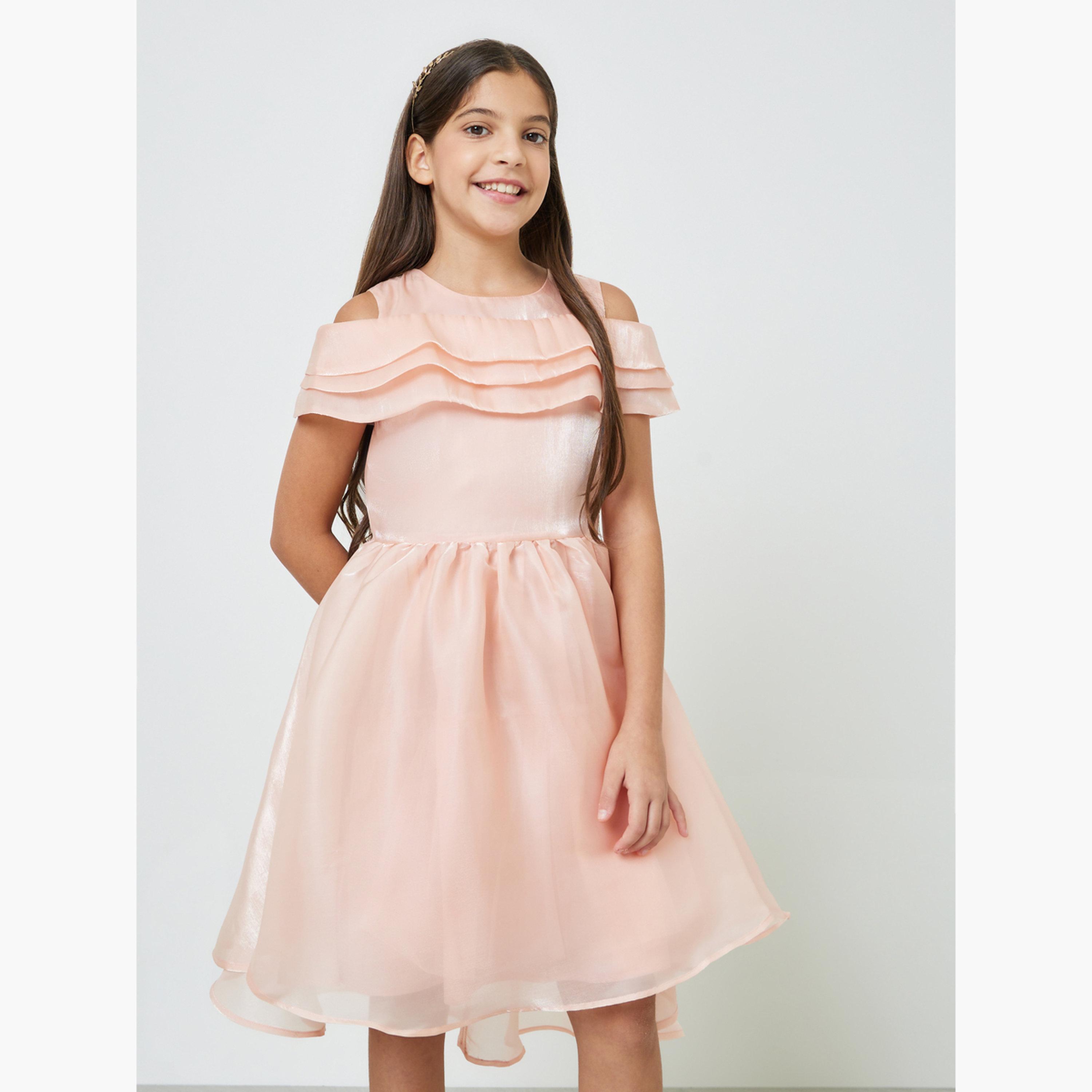 فستان ميدي للبنات بحافة واسعة-girls-clothing-dressesandjumpsuits-image-1