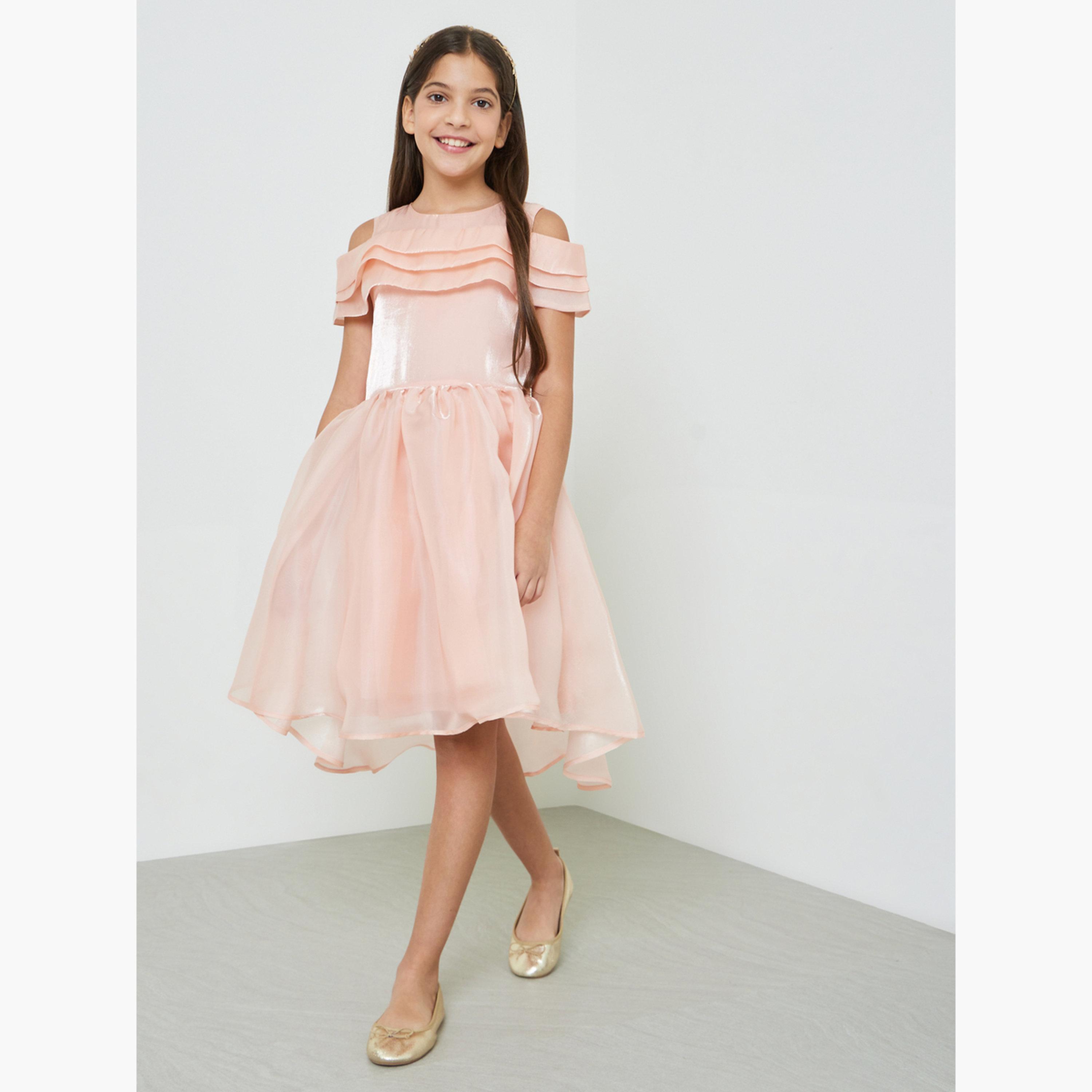 فستان ميدي للبنات بحافة واسعة-girls-clothing-dressesandjumpsuits-image-2