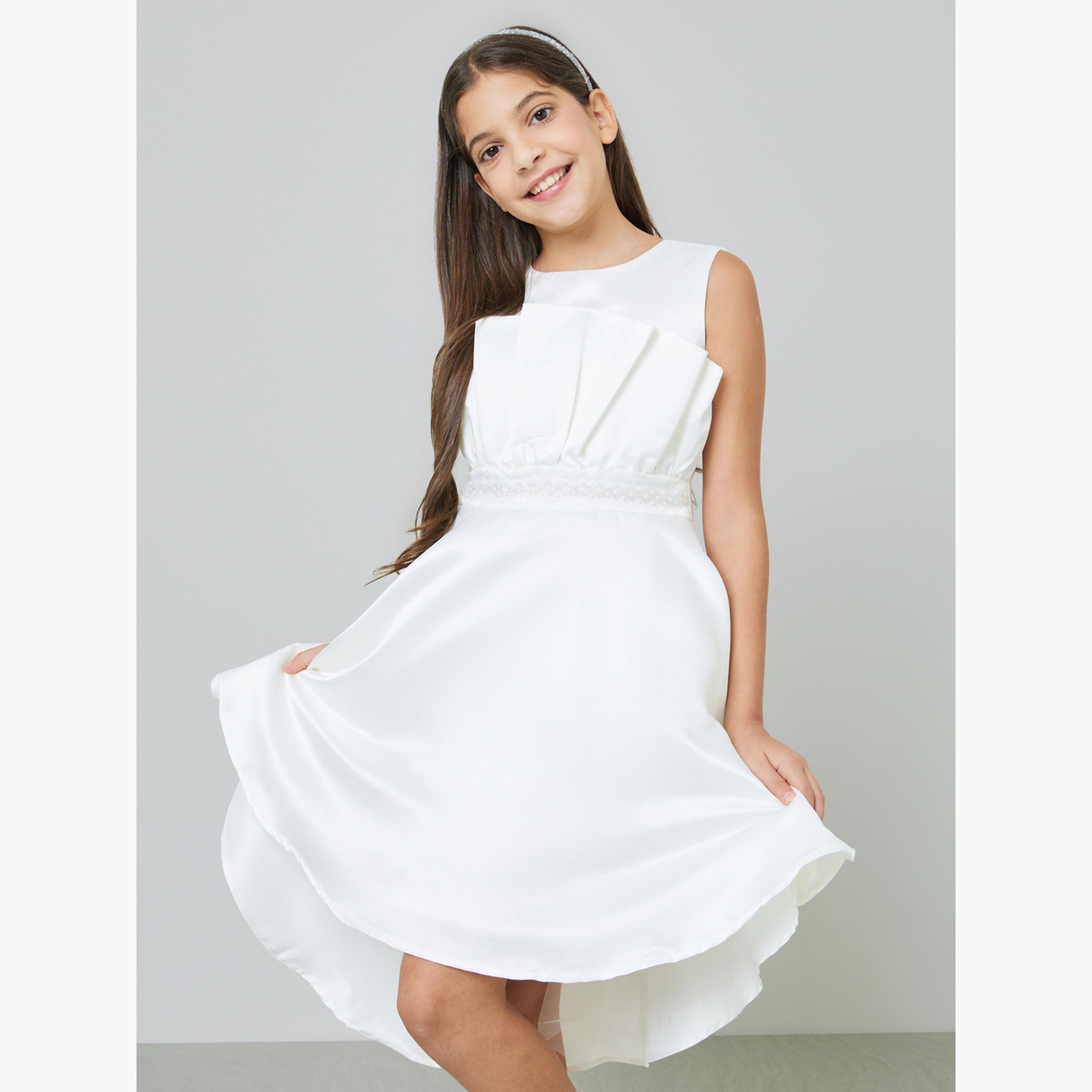 Take Two Girls White A-Line Knee-Length Dress-girls-clothing-dressesandjumpsuits-image-1