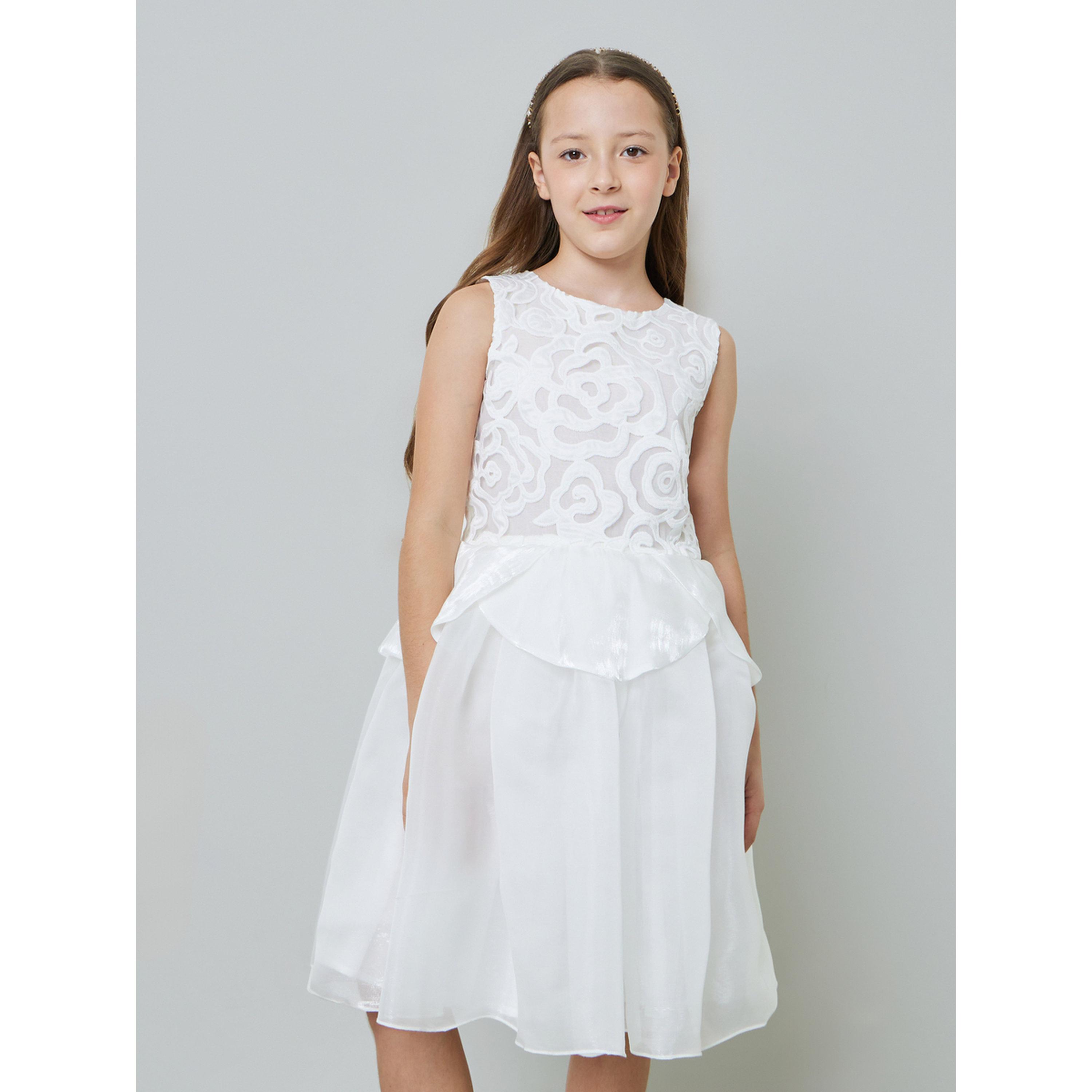 Take Two White Mesh Insert Textured Dress-girls-clothing-dressesandjumpsuits-image-1