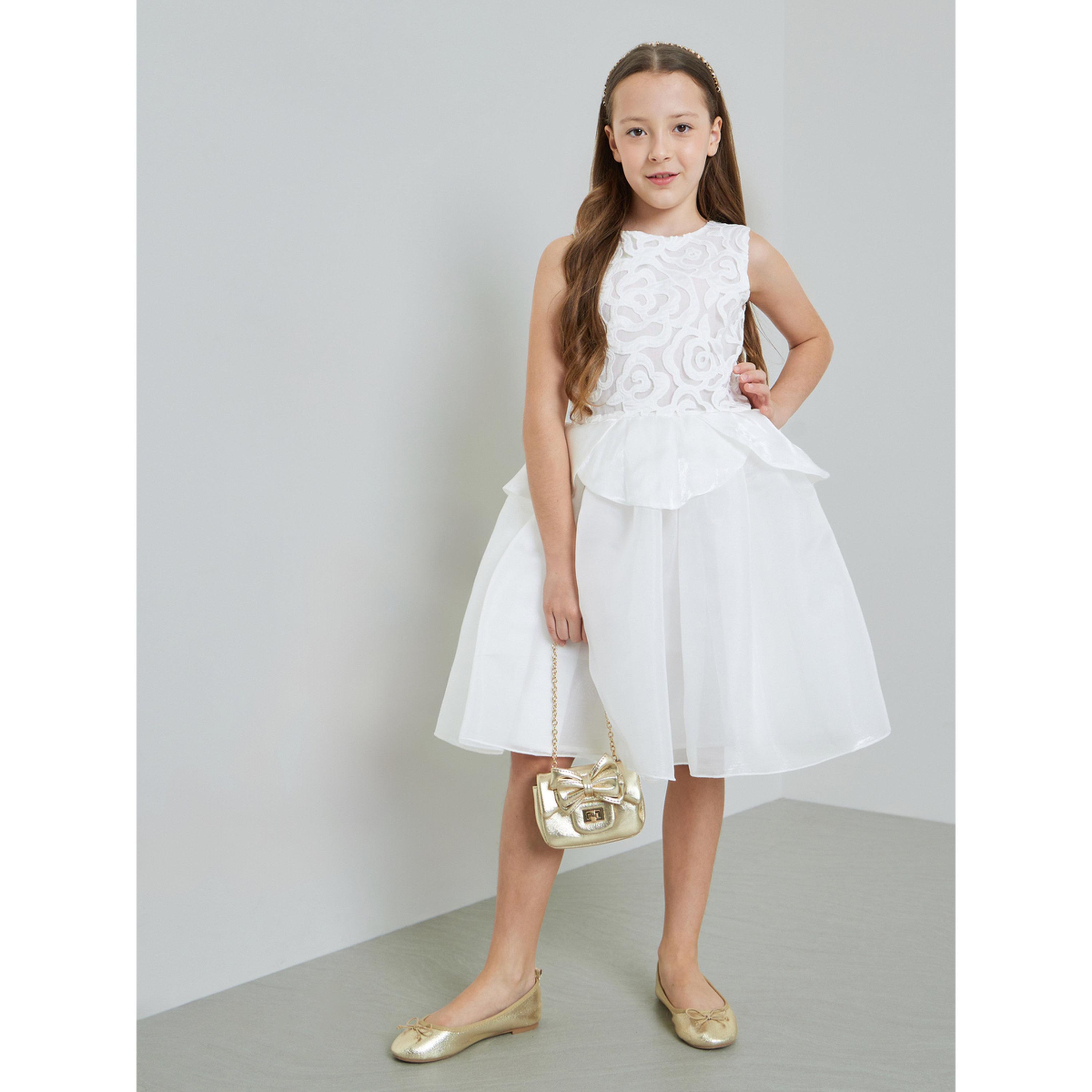 Take Two White Mesh Insert Textured Dress-girls-clothing-dressesandjumpsuits-image-2