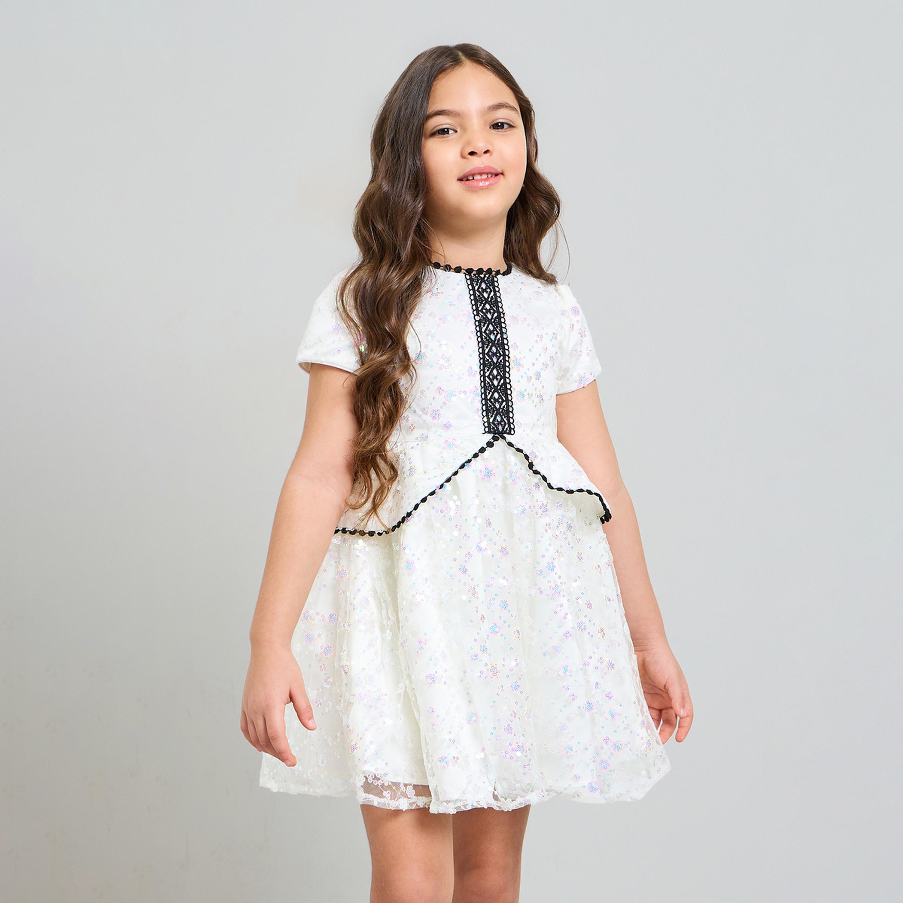 Take Two Girls White Sequin A-Line Knee-Length Dress-girls-clothing-dressesandjumpsuits-image-1