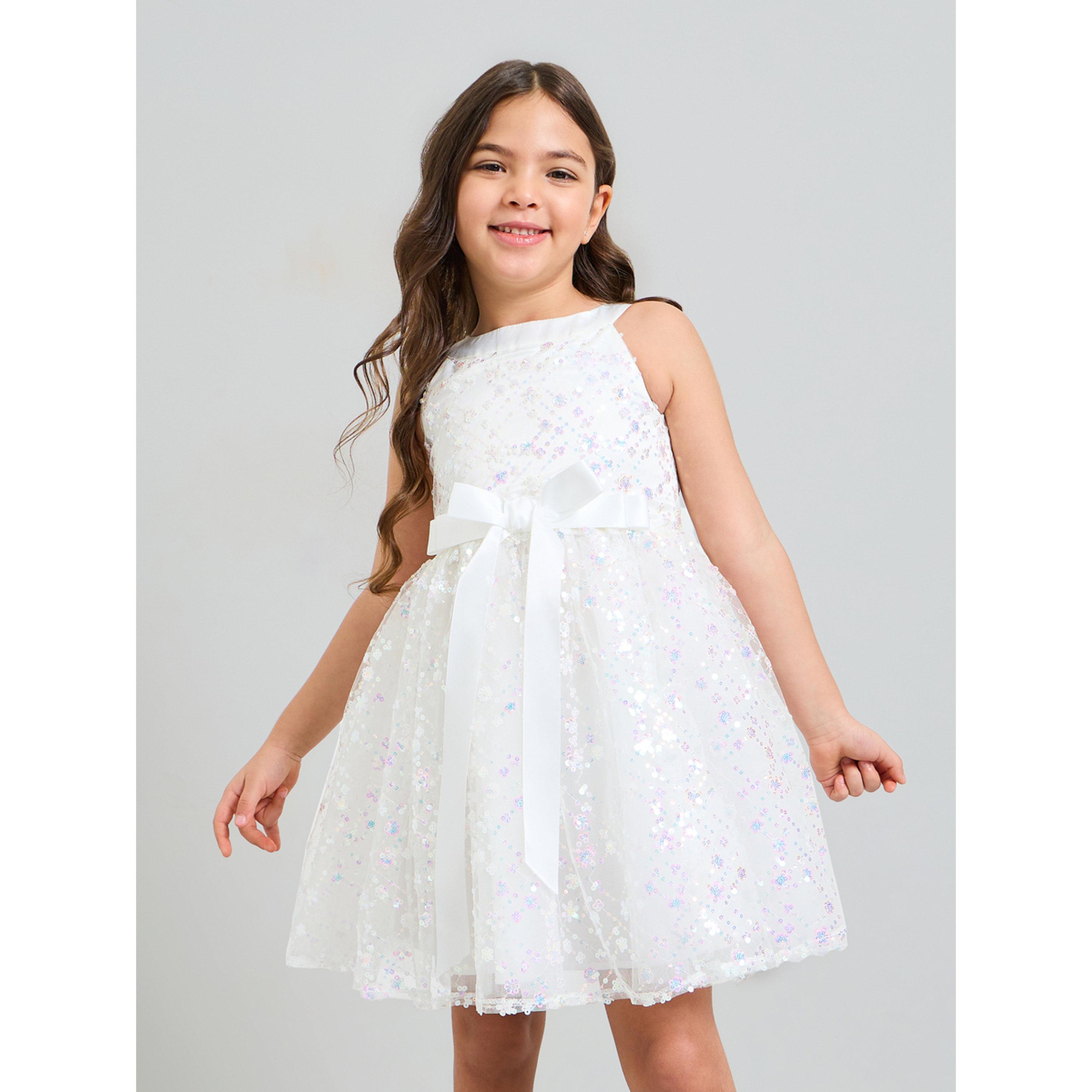Take Two Girls White Sequin A-Line Knee-Length Dress-girls-clothing-dressesandjumpsuits-image-1