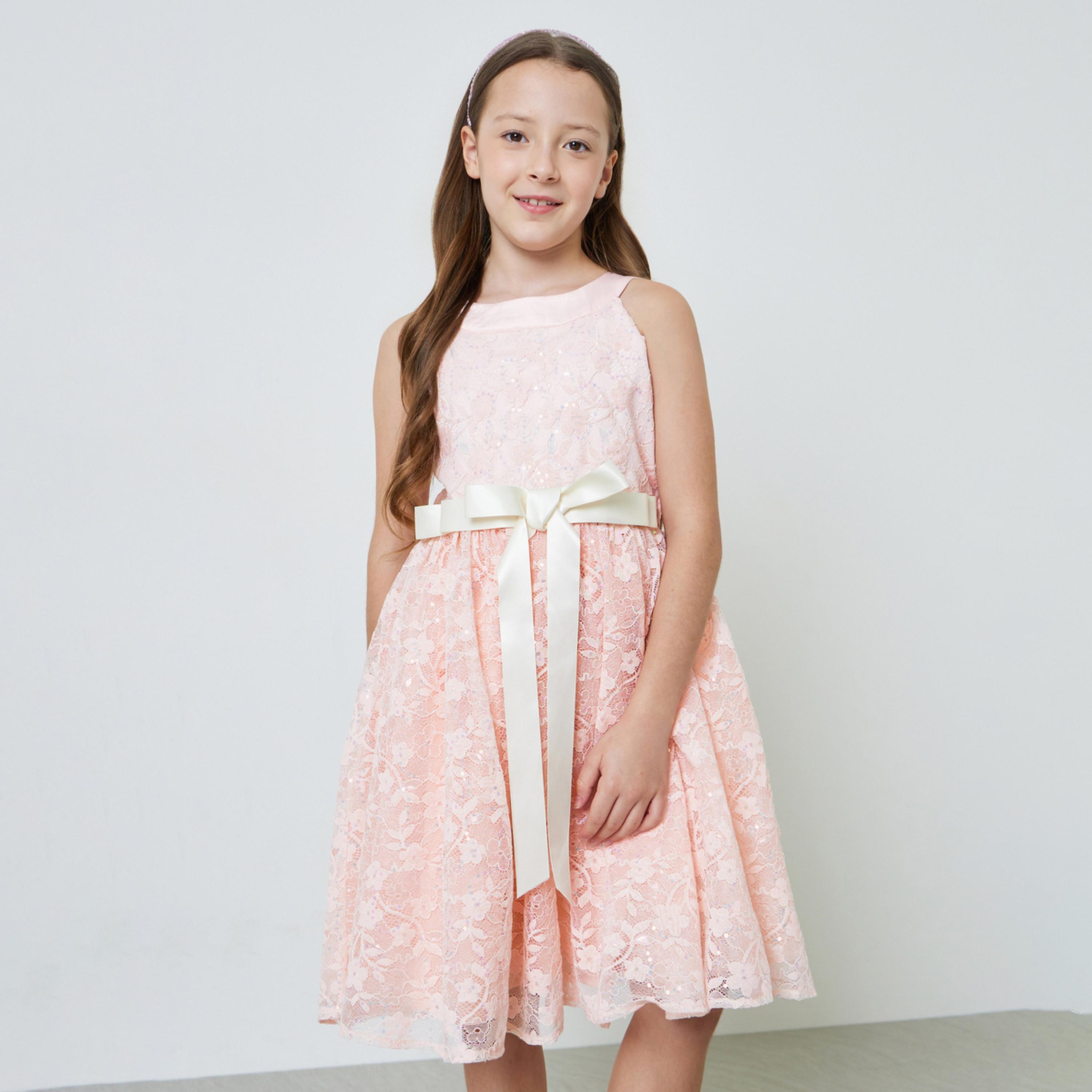 فستان بحافة واسعة دانتيل للبنات-girls-clothing-dressesandjumpsuits-image-1