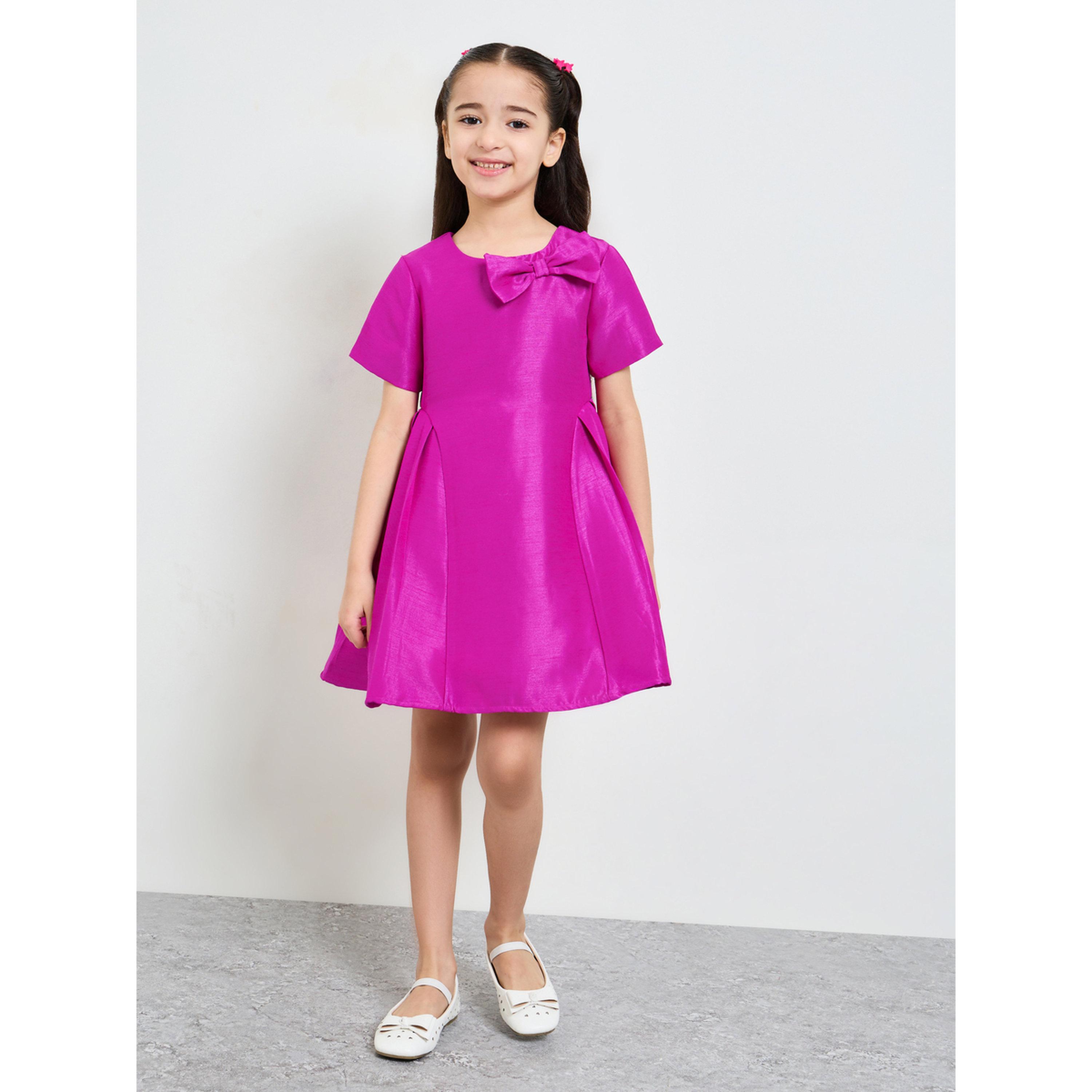 فستان بحافة واسعة وتفاصيل شريط للبنات-girls-clothing-dressesandjumpsuits-image-2