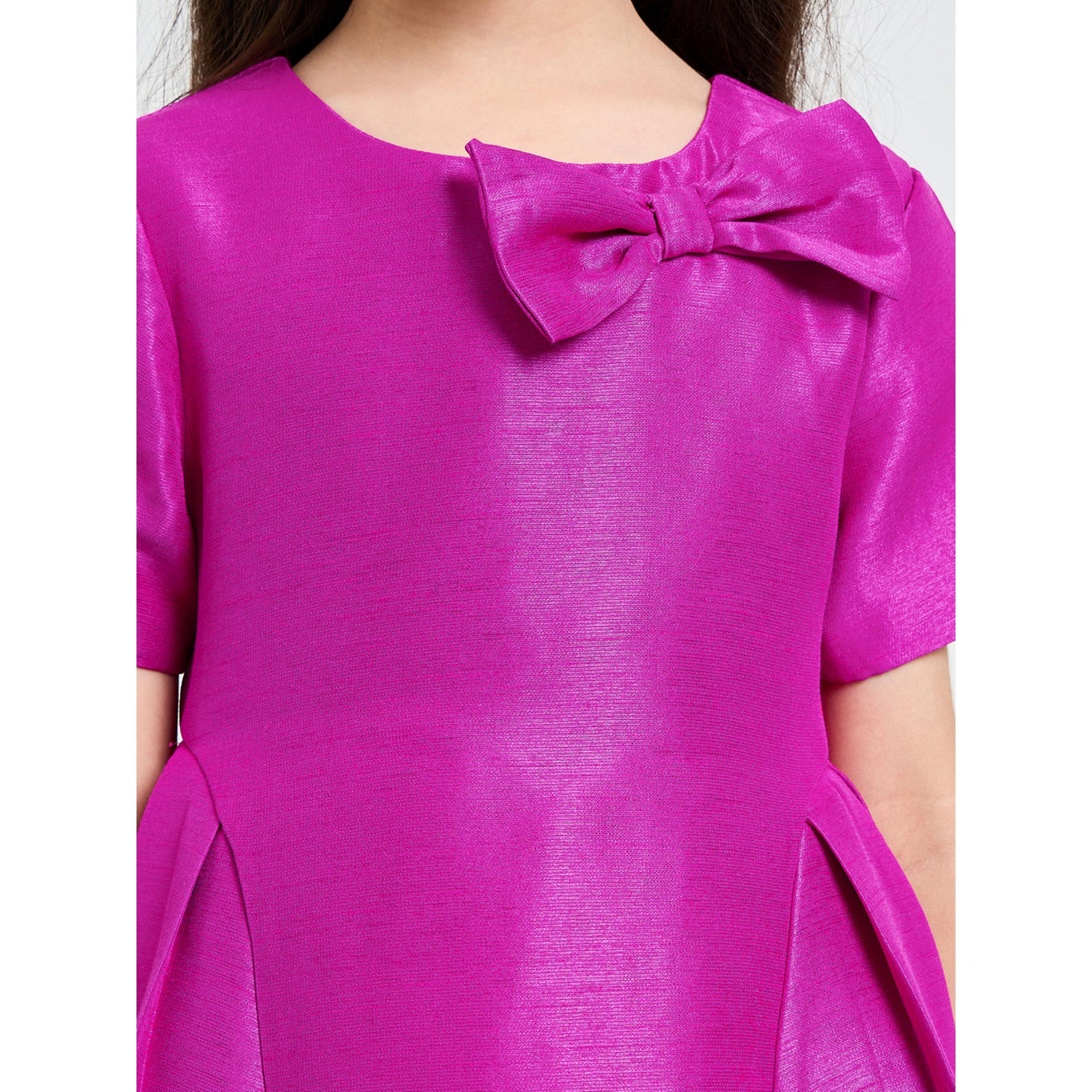 فستان بحافة واسعة وتفاصيل شريط للبنات-girls-clothing-dressesandjumpsuits-image-4