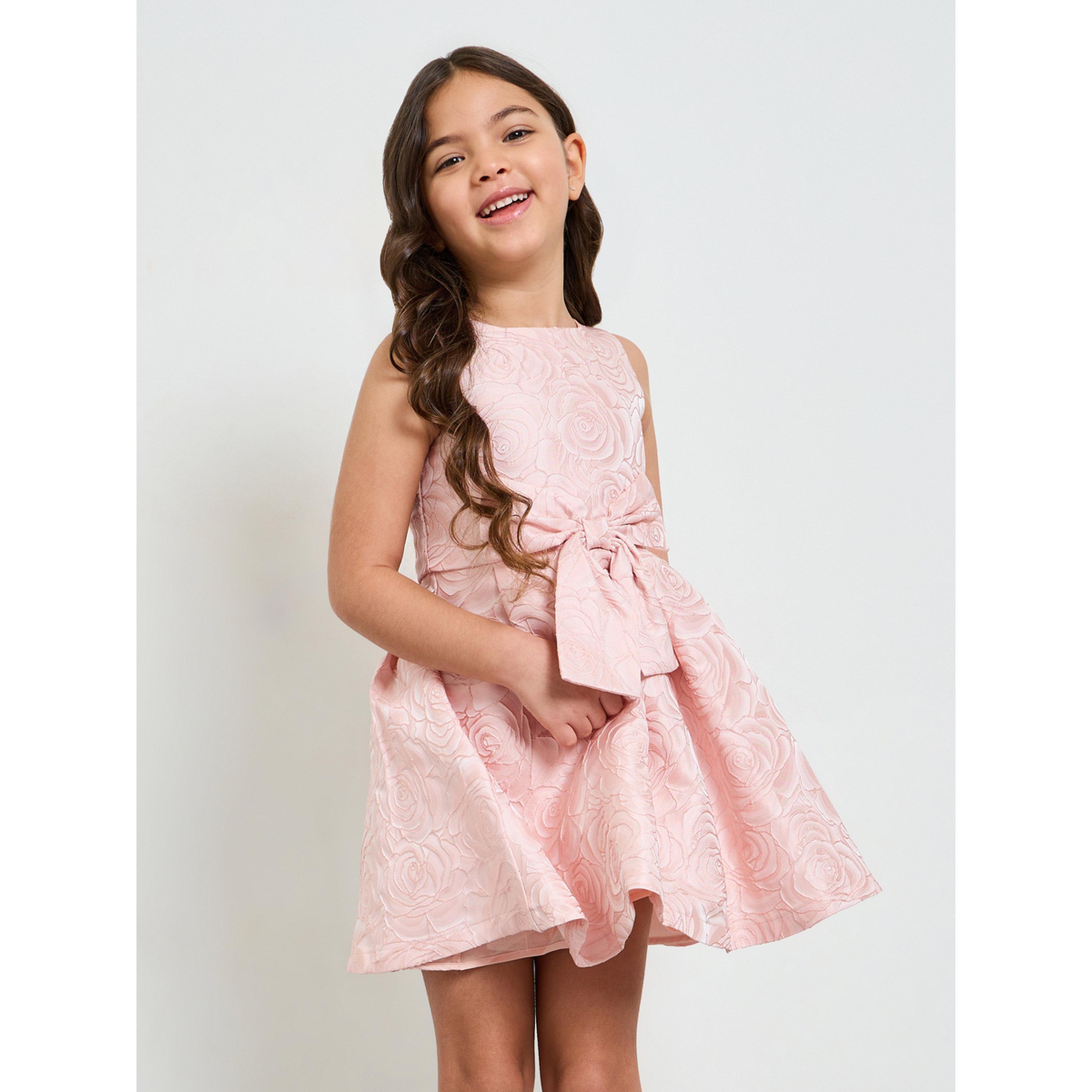 Take Two Girls Dark Pink A-Line Knee-Length Rose Jacquard Dress-girls-clothing-dressesandjumpsuits-image-1