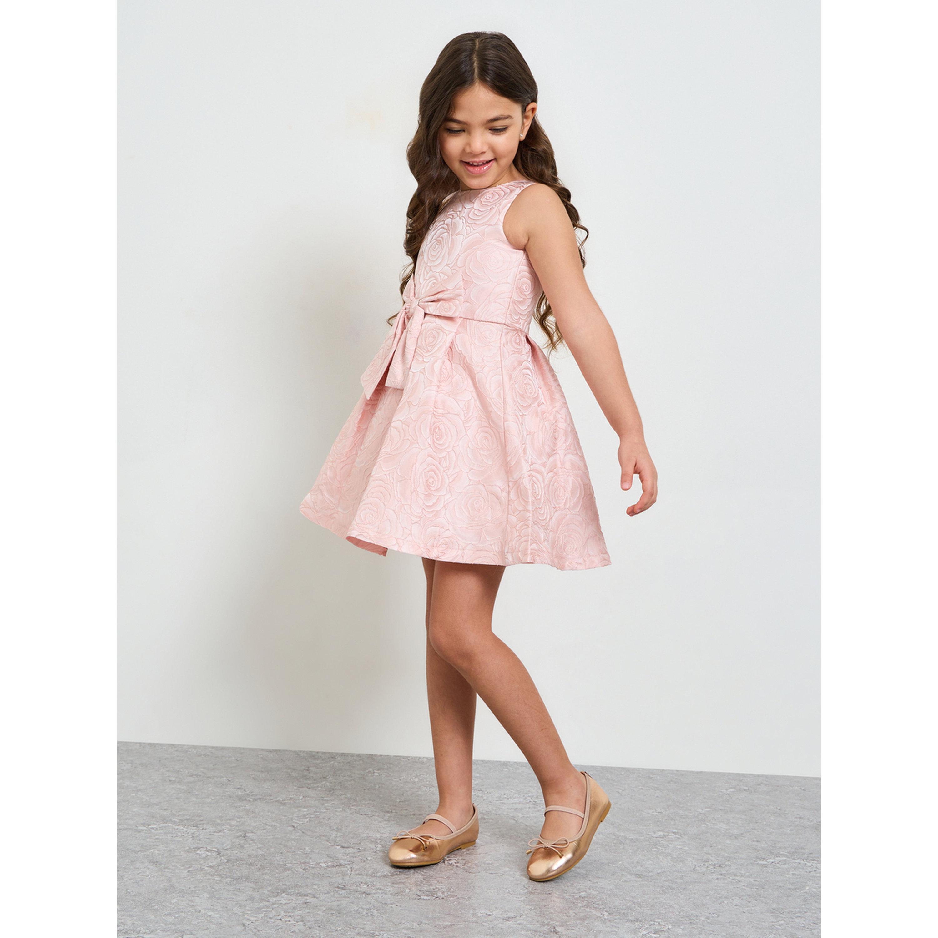 Take Two Girls Dark Pink A-Line Knee-Length Rose Jacquard Dress-girls-clothing-dressesandjumpsuits-image-2