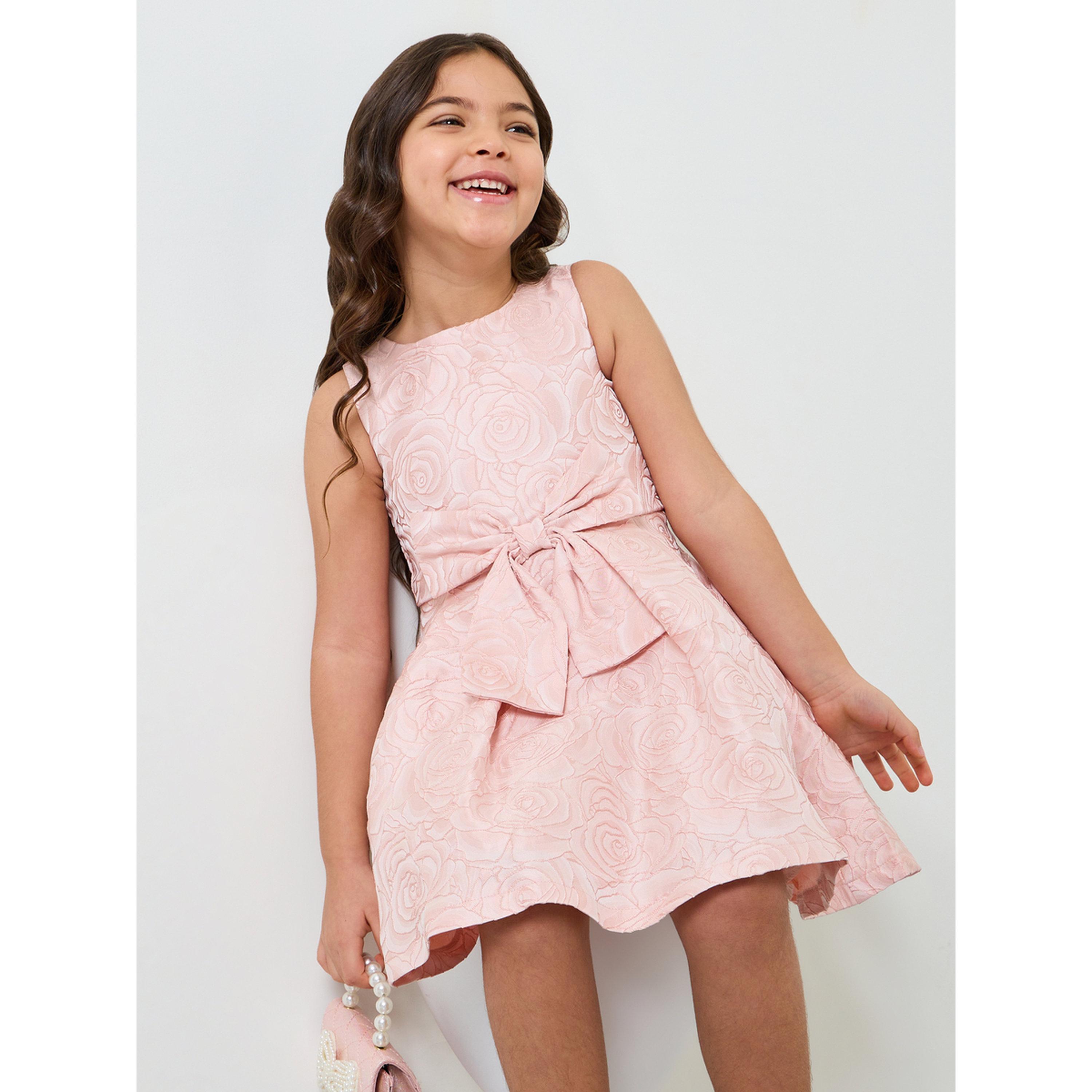 Take Two Girls Dark Pink A-Line Knee-Length Rose Jacquard Dress-girls-clothing-dressesandjumpsuits-image-4