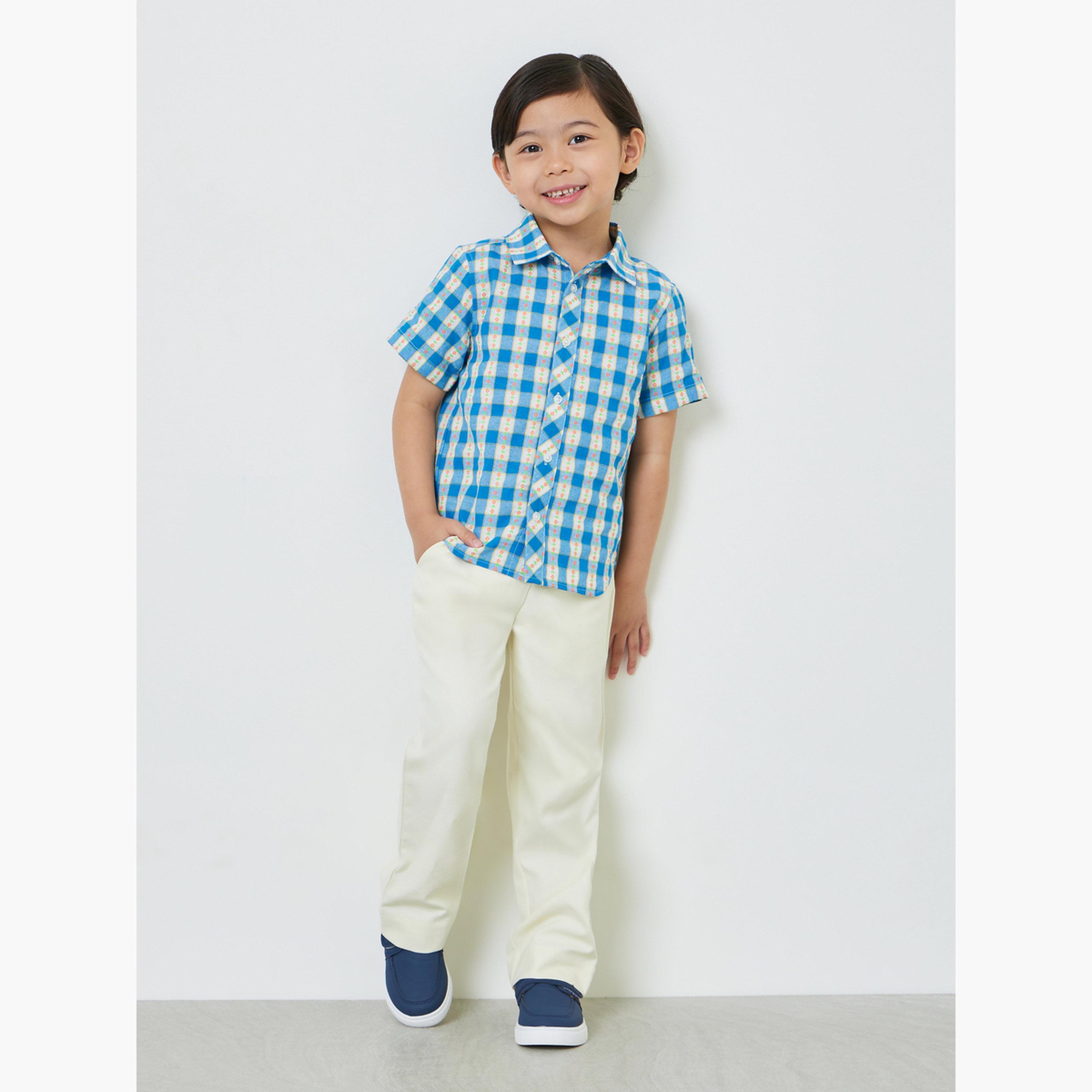Take Two Boys Blue Gingham Check Short Sleeve Shirt-boys-clothing-shirts-image-2