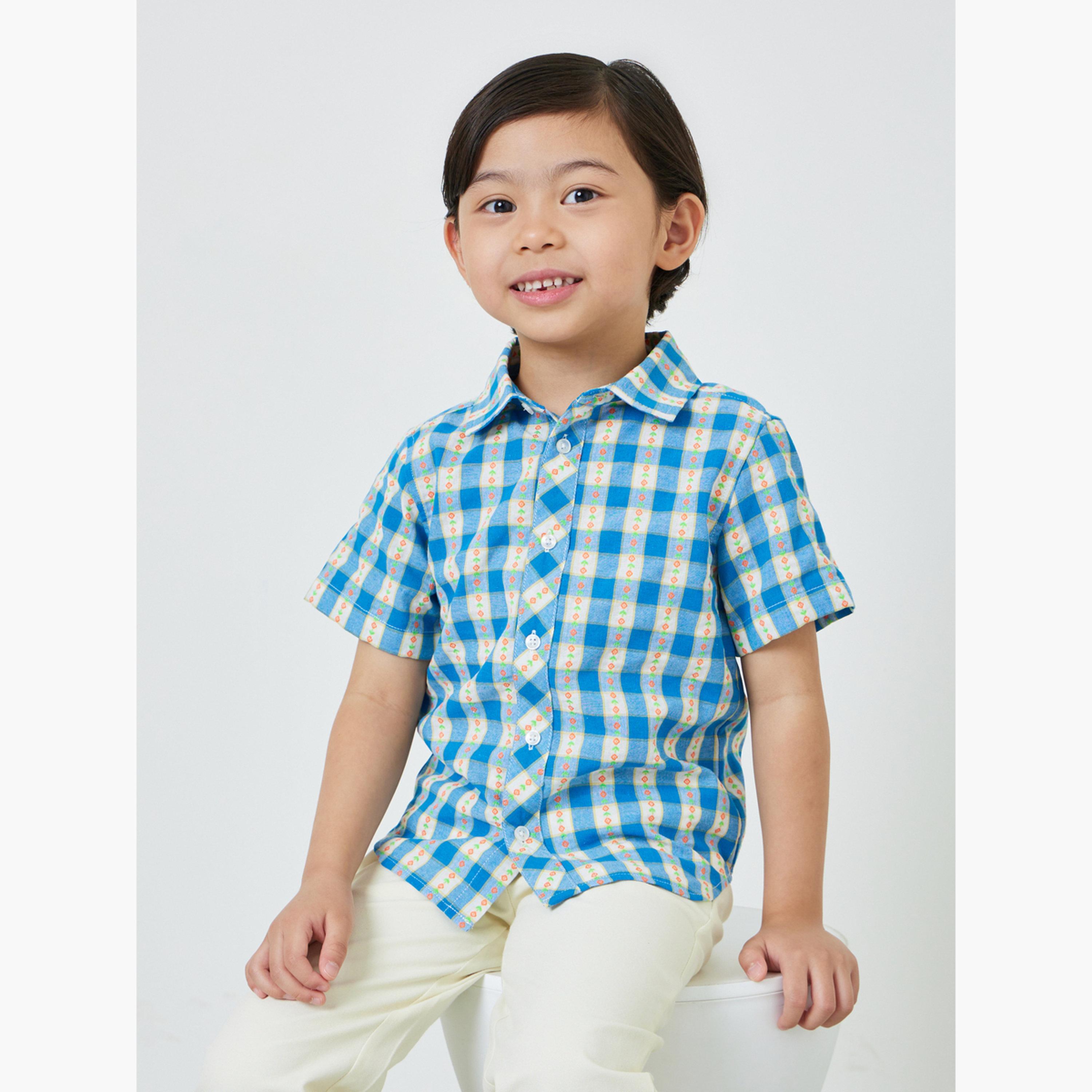 Take Two Boys Blue Gingham Check Short Sleeve Shirt-boys-clothing-shirts-image-3