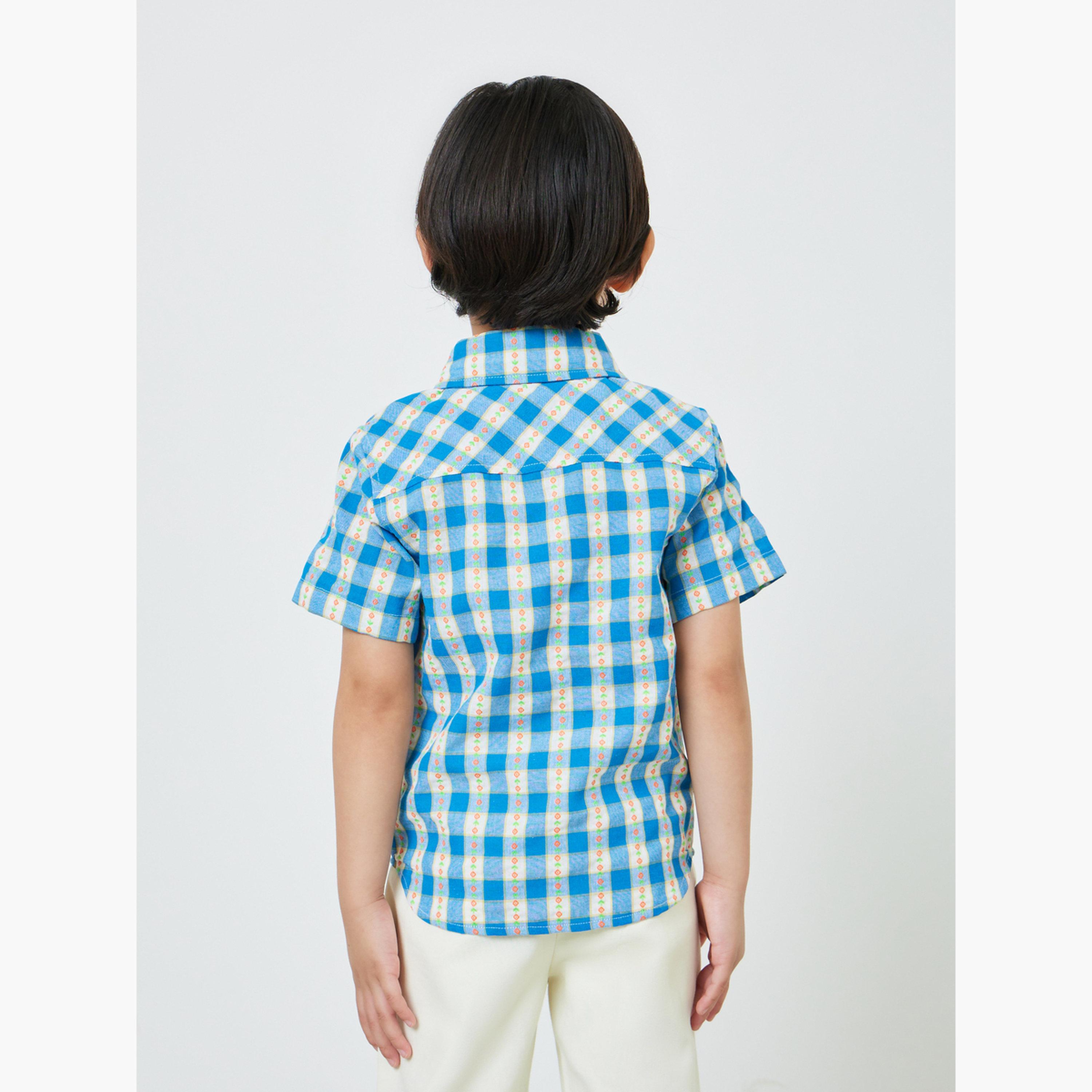 Take Two Boys Blue Gingham Check Short Sleeve Shirt-boys-clothing-shirts-image-4