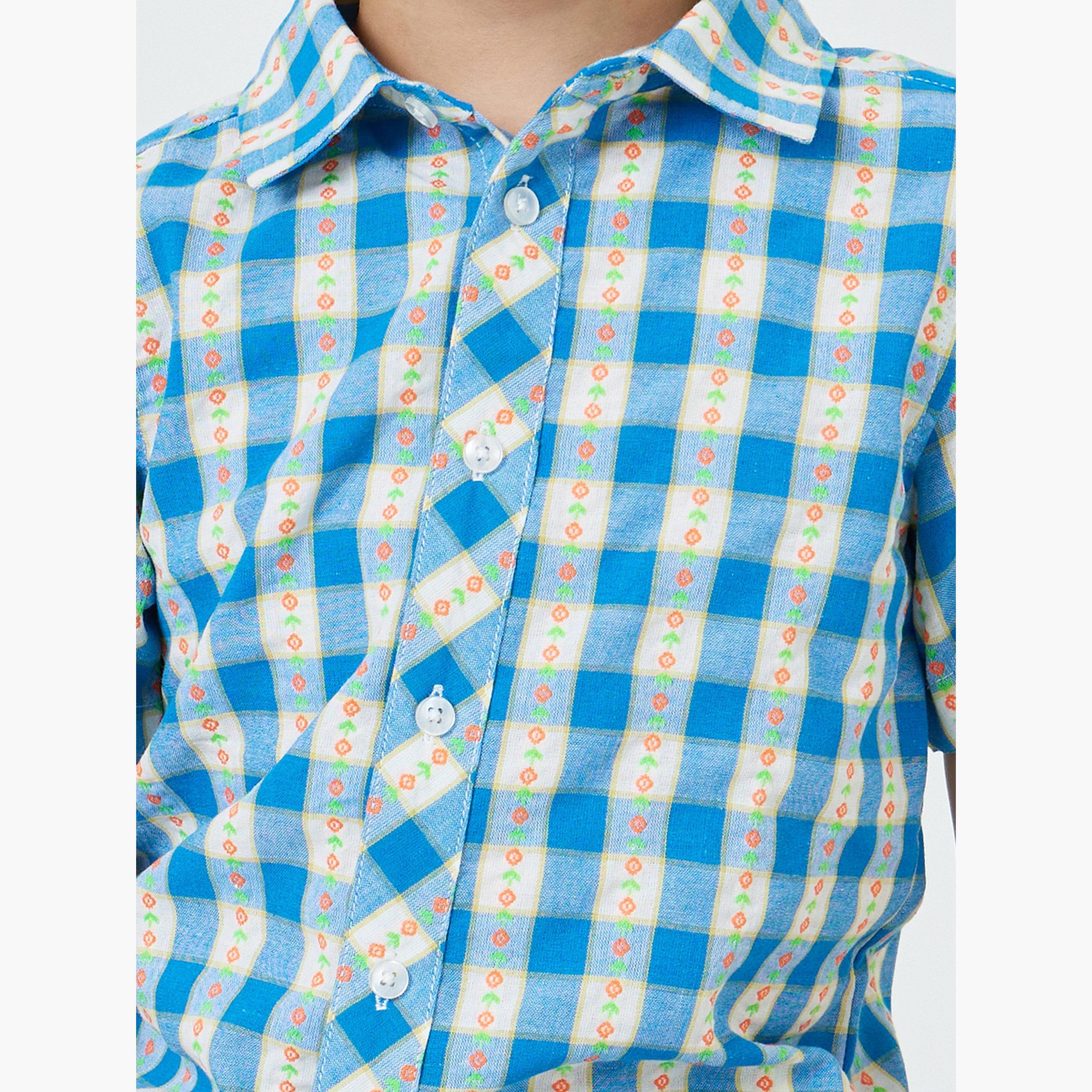 Take Two Boys Blue Gingham Check Short Sleeve Shirt-boys-clothing-shirts-image-5
