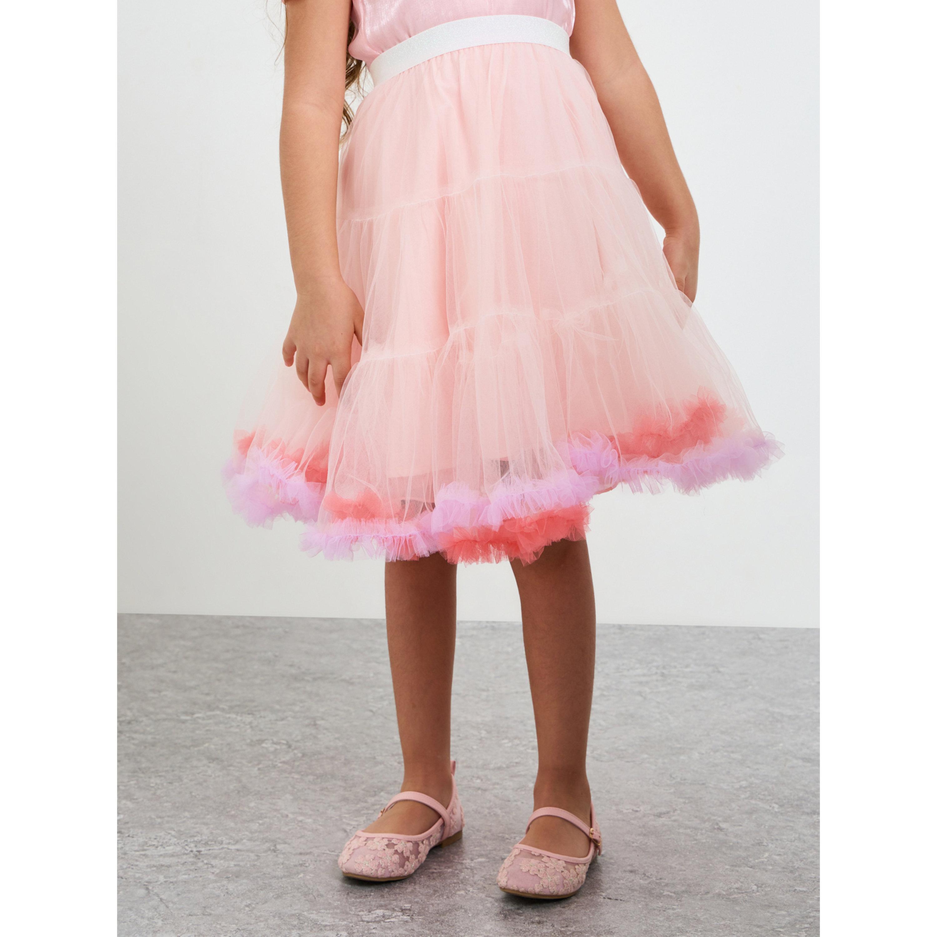 تنورة ميدي طبقات بحافة واسعة وتدرج ألوان للبنات باللون الخوخي-girls-clothing-bottoms-skirts-image-1