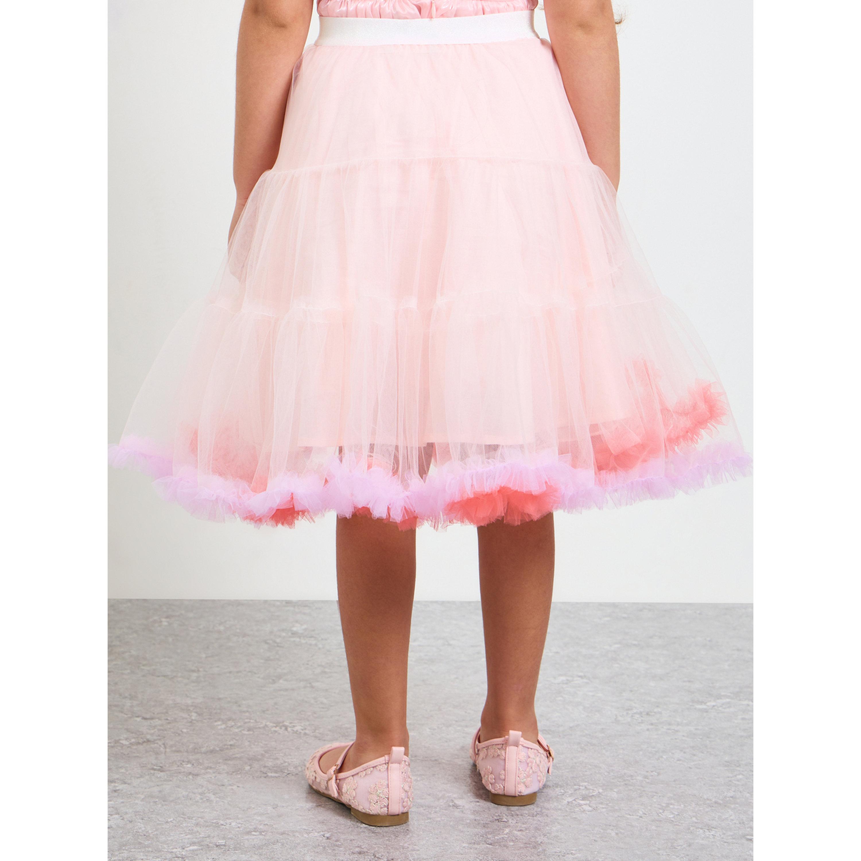تنورة ميدي طبقات بحافة واسعة وتدرج ألوان للبنات باللون الخوخي-girls-clothing-bottoms-skirts-image-4