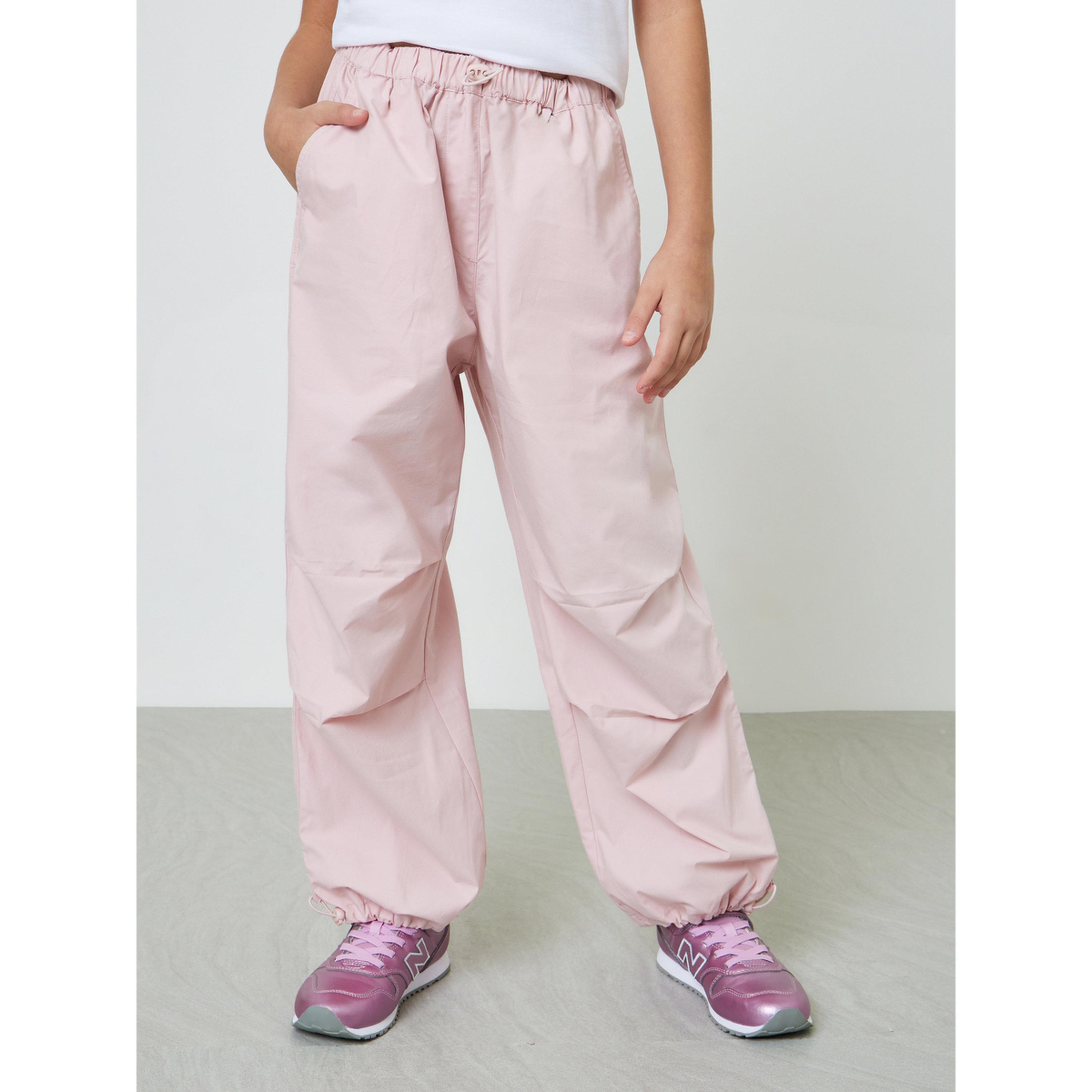 بنطال قطن كاجوال للبنات وردي فاتح-girls-clothing-bottoms-trousers-image-1
