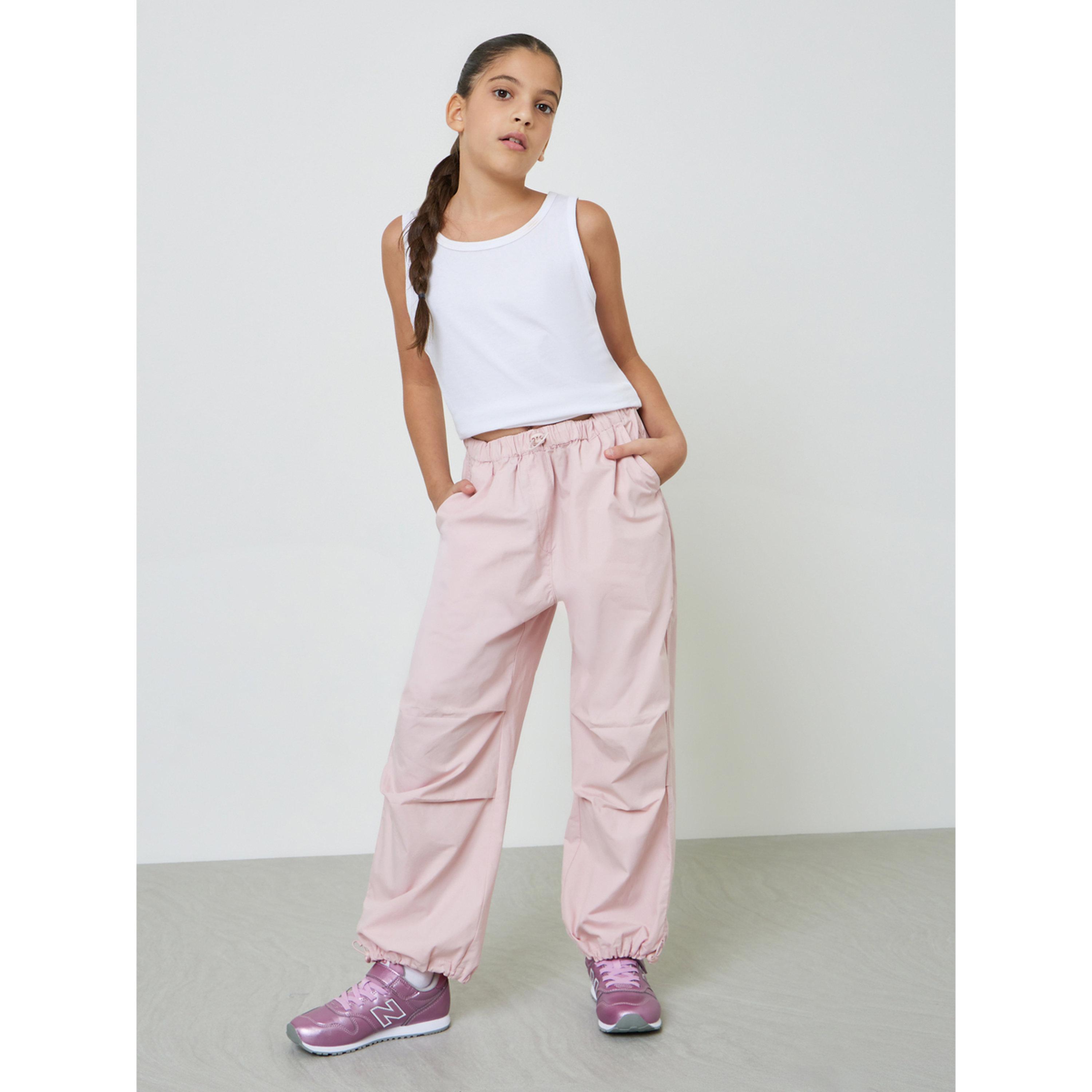 بنطال قطن كاجوال للبنات وردي فاتح-girls-clothing-bottoms-trousers-image-2
