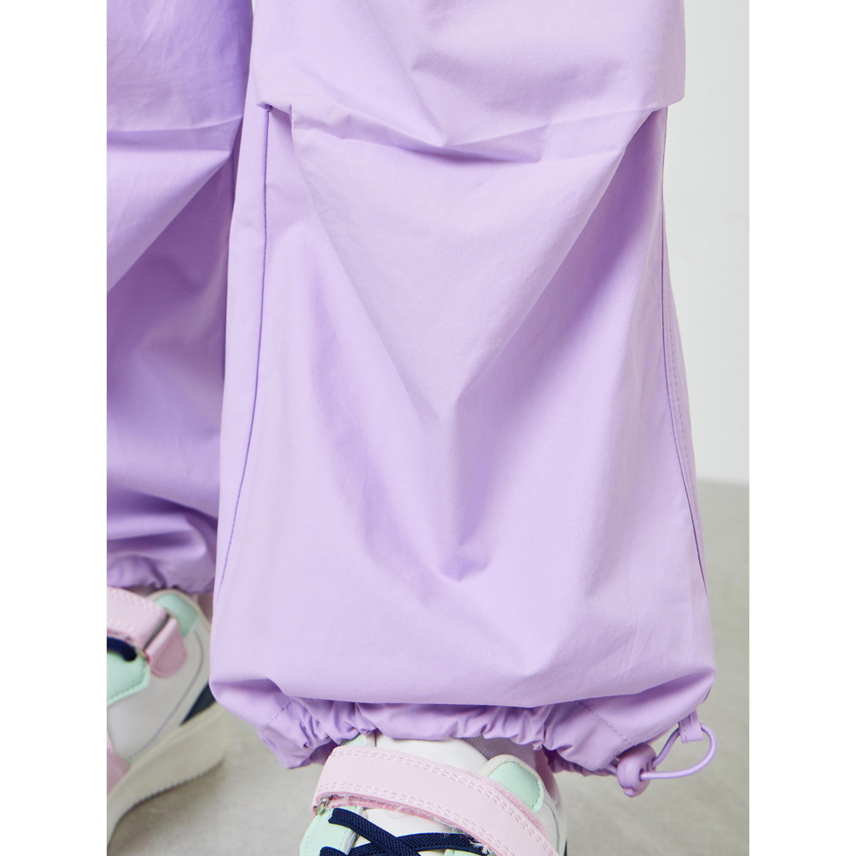 بنطال قطن بقصة مريحة سادة للبنات أرجواني-girls-clothing-bottoms-trousers-image-4