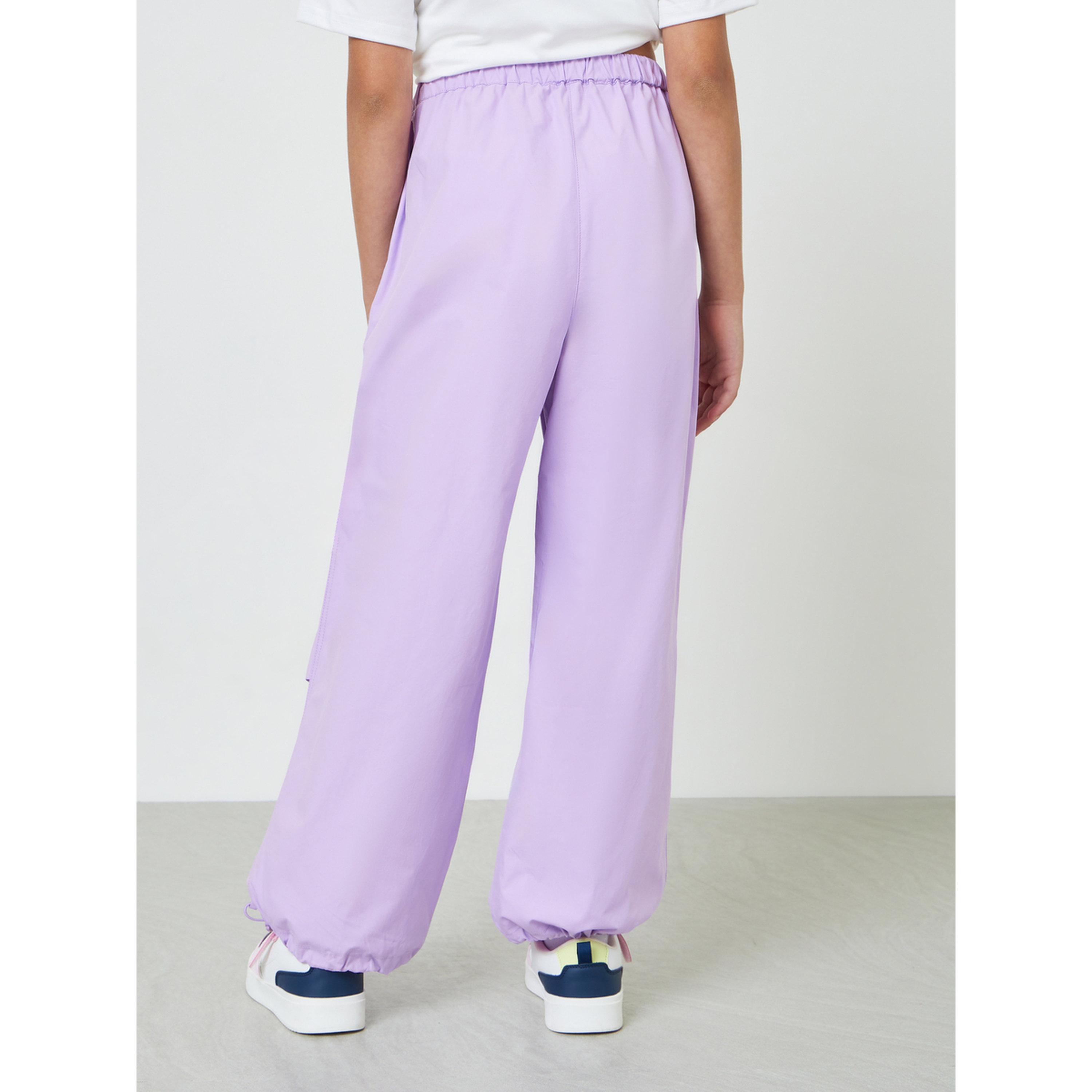 بنطال قطن بقصة مريحة سادة للبنات أرجواني-girls-clothing-bottoms-trousers-image-5