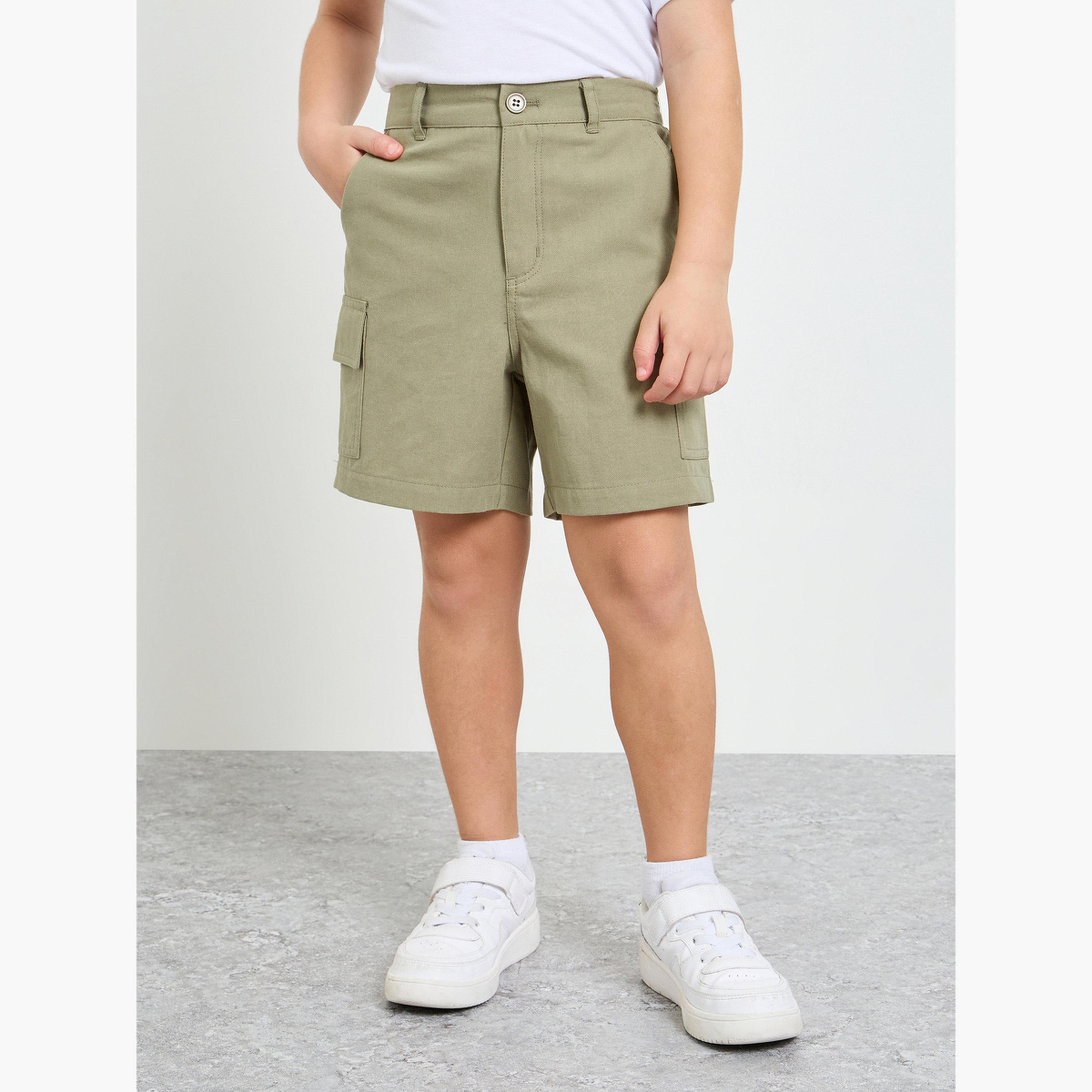Take Two Green Cotton Regular Fit Cargo Shorts-boys-clothing-bottoms-shorts-image-1