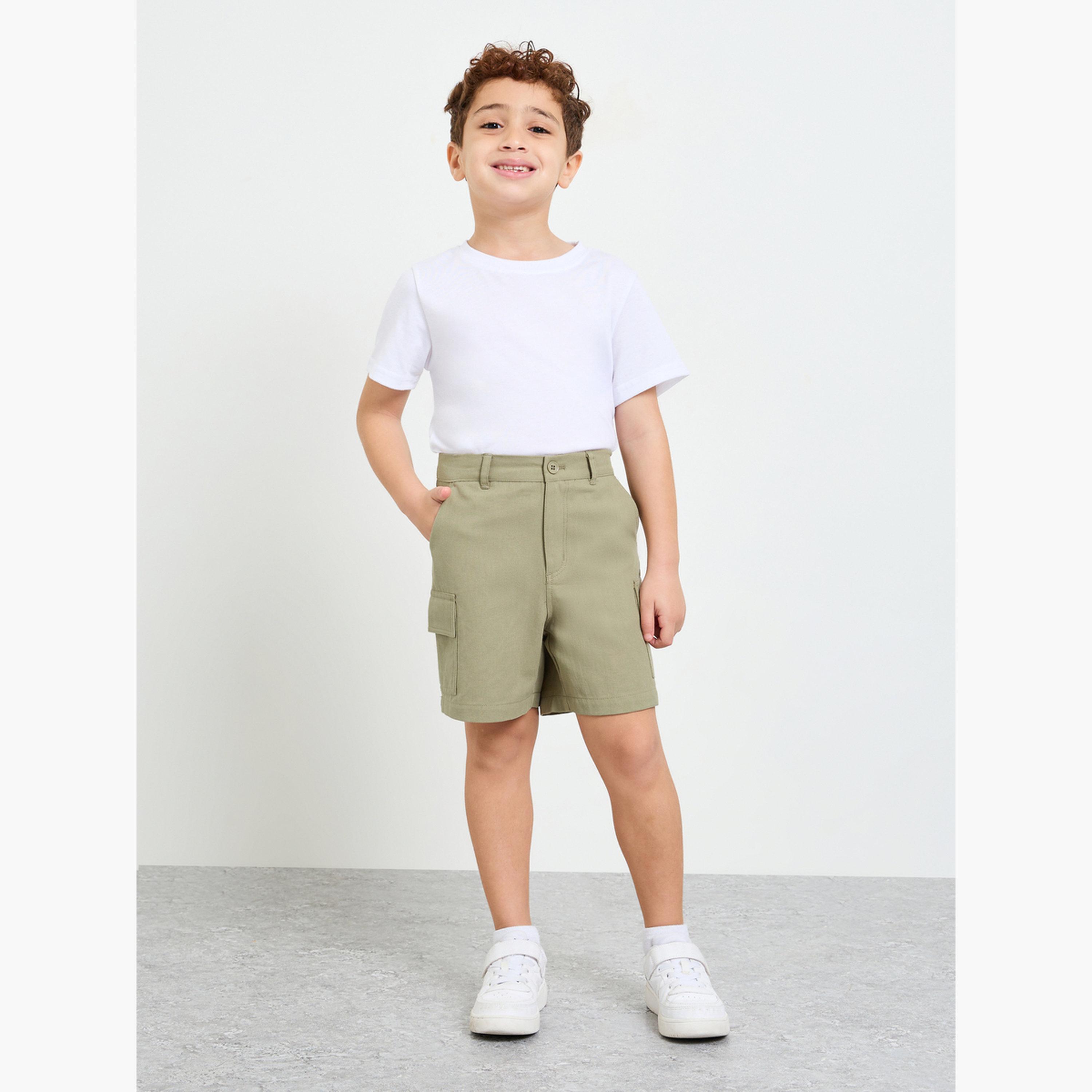 Take Two Green Cotton Regular Fit Cargo Shorts-boys-clothing-bottoms-shorts-image-2