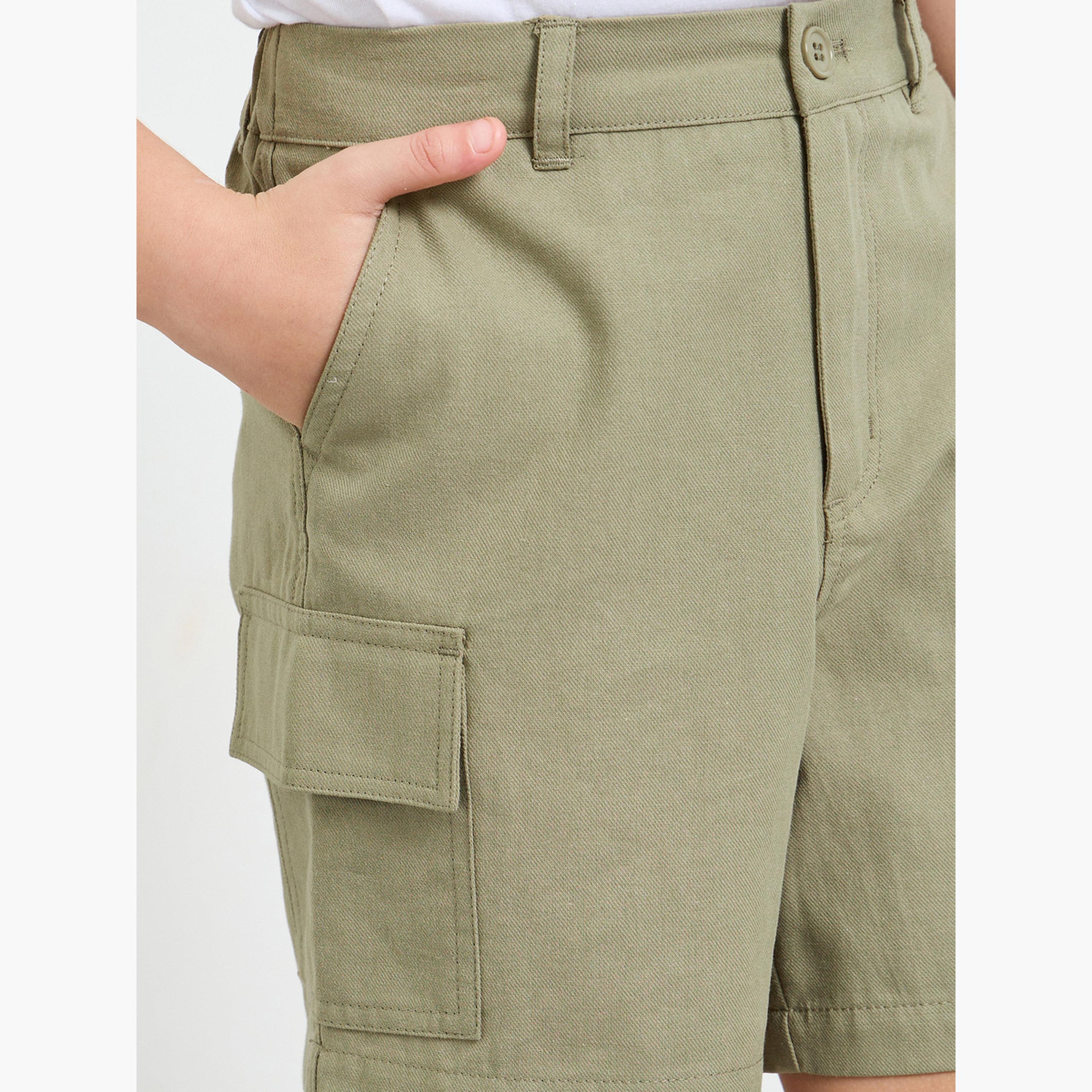 Take Two Green Cotton Regular Fit Cargo Shorts-boys-clothing-bottoms-shorts-image-3