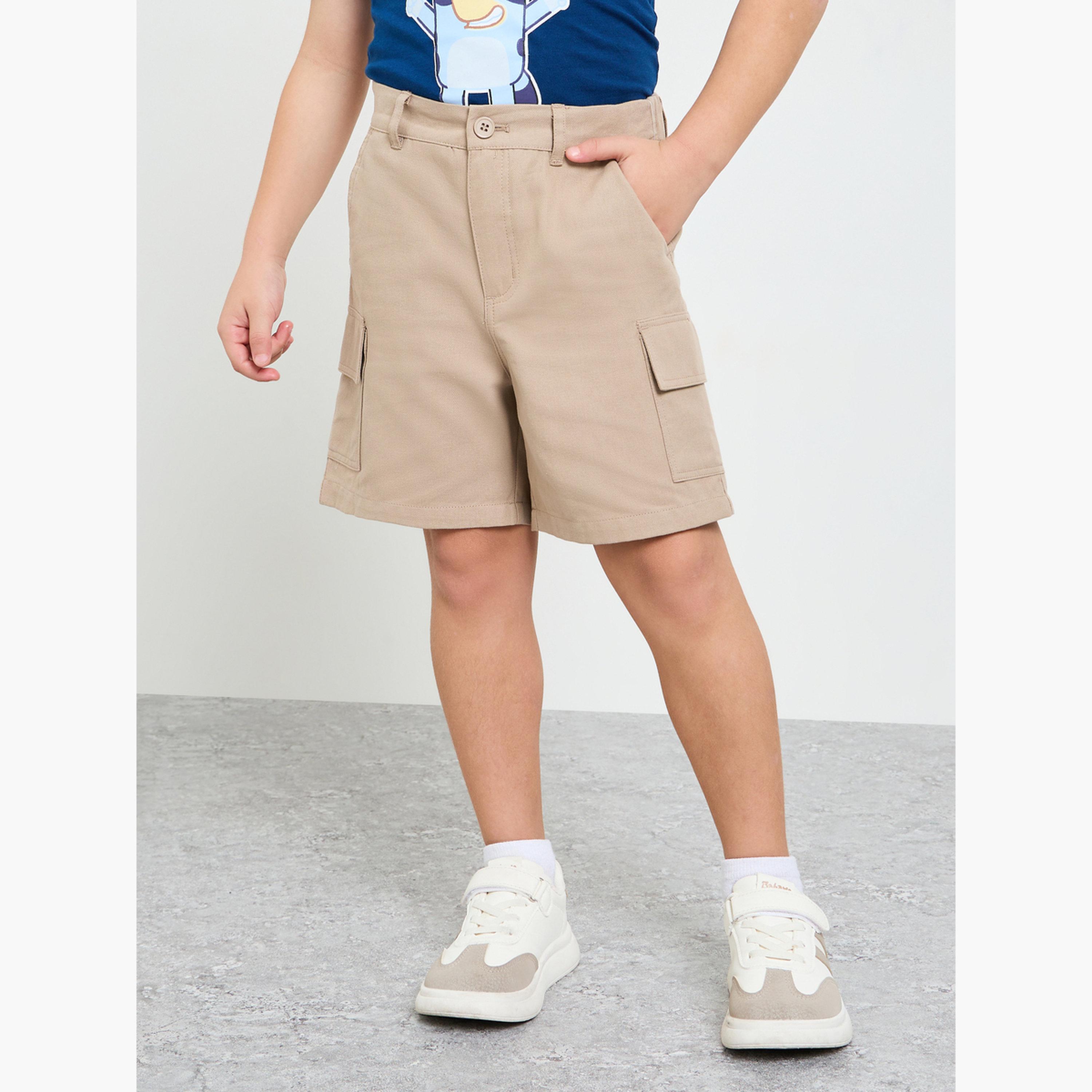 Take Two Beige Cotton Regular Fit Cargo Shorts-boys-clothing-bottoms-shorts-image-1