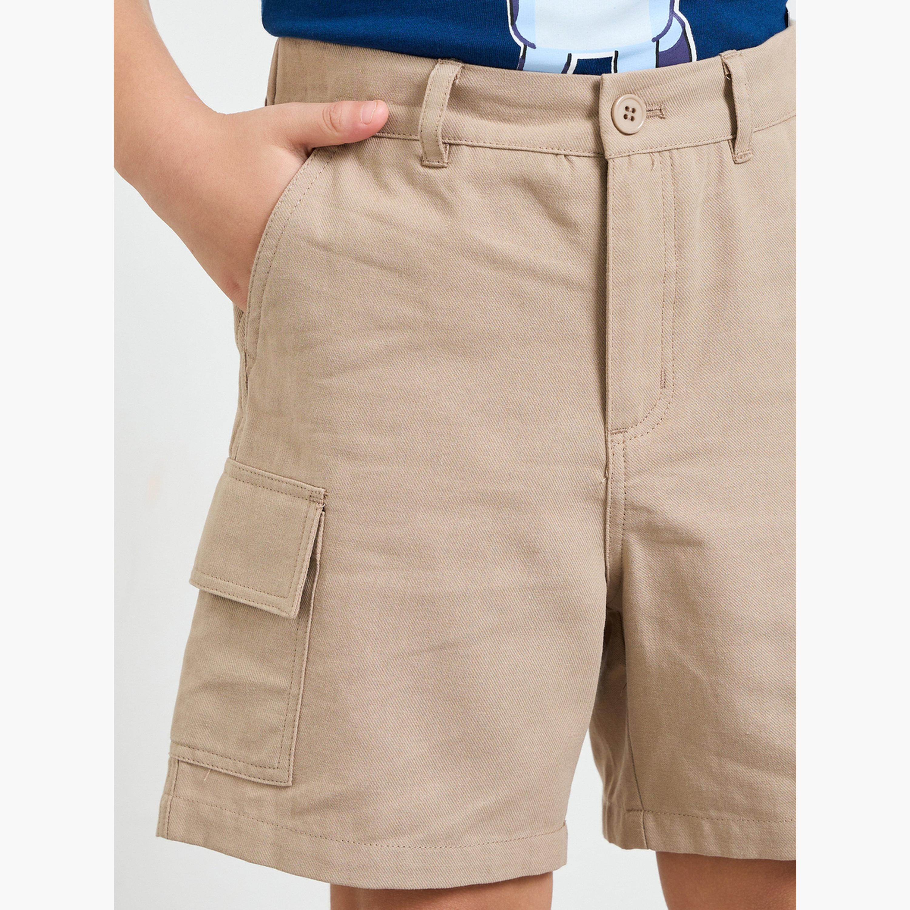 Take Two Beige Cotton Regular Fit Cargo Shorts-boys-clothing-bottoms-shorts-image-3