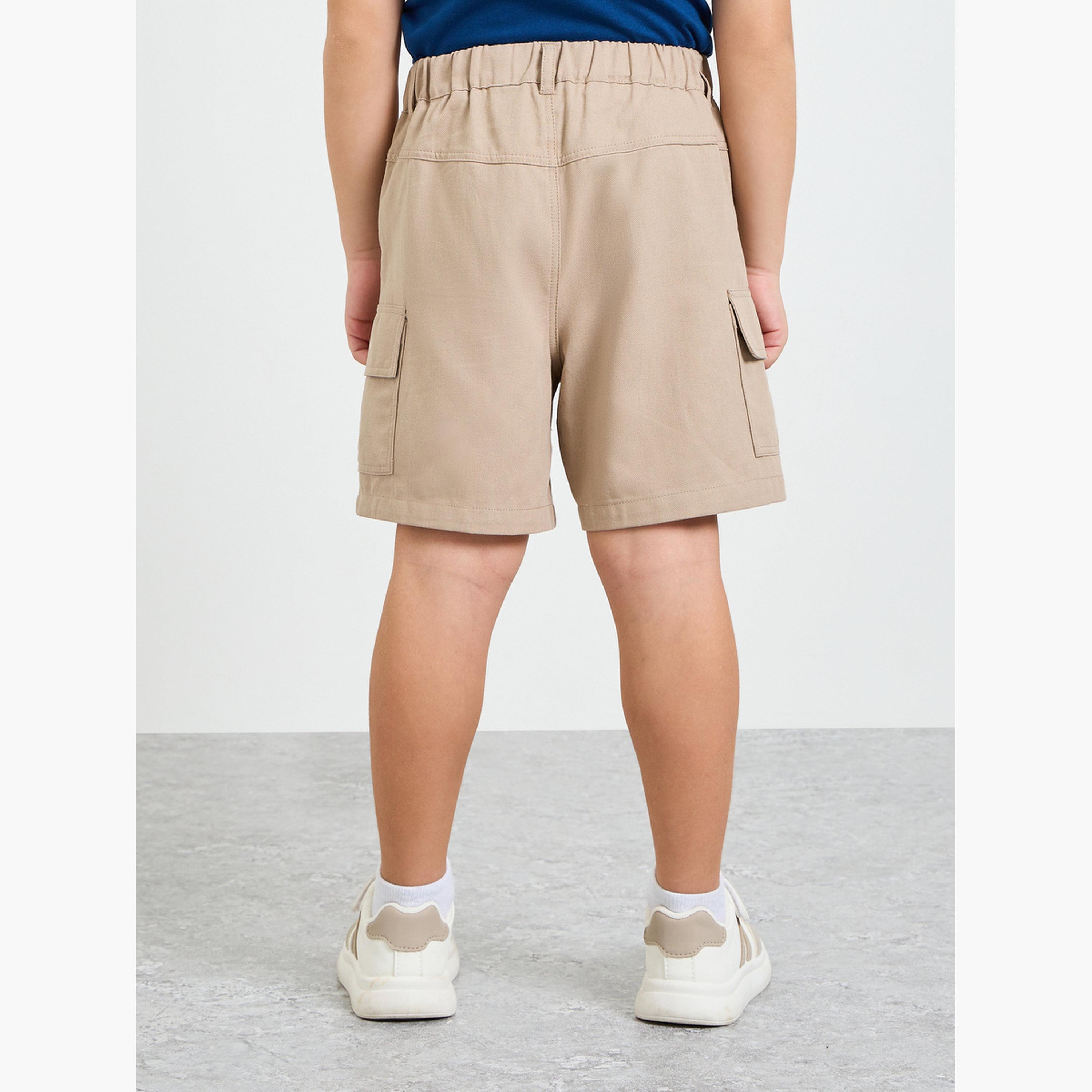 Take Two Beige Cotton Regular Fit Cargo Shorts-boys-clothing-bottoms-shorts-image-4