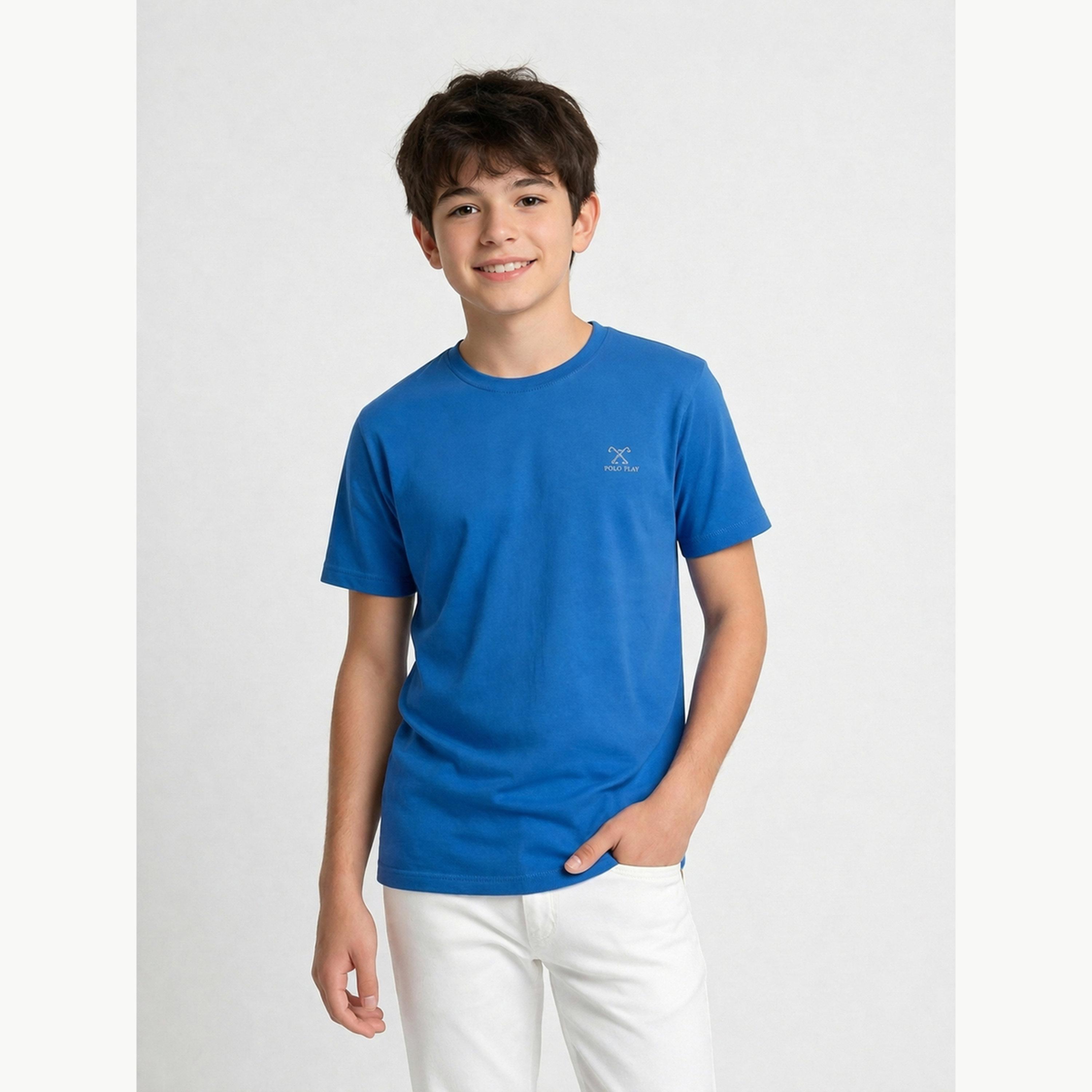 تيشيرت بياقة دائرية وشعار جرافيك للأولاد-boys-clothing-tshirtsandpolos-image-1