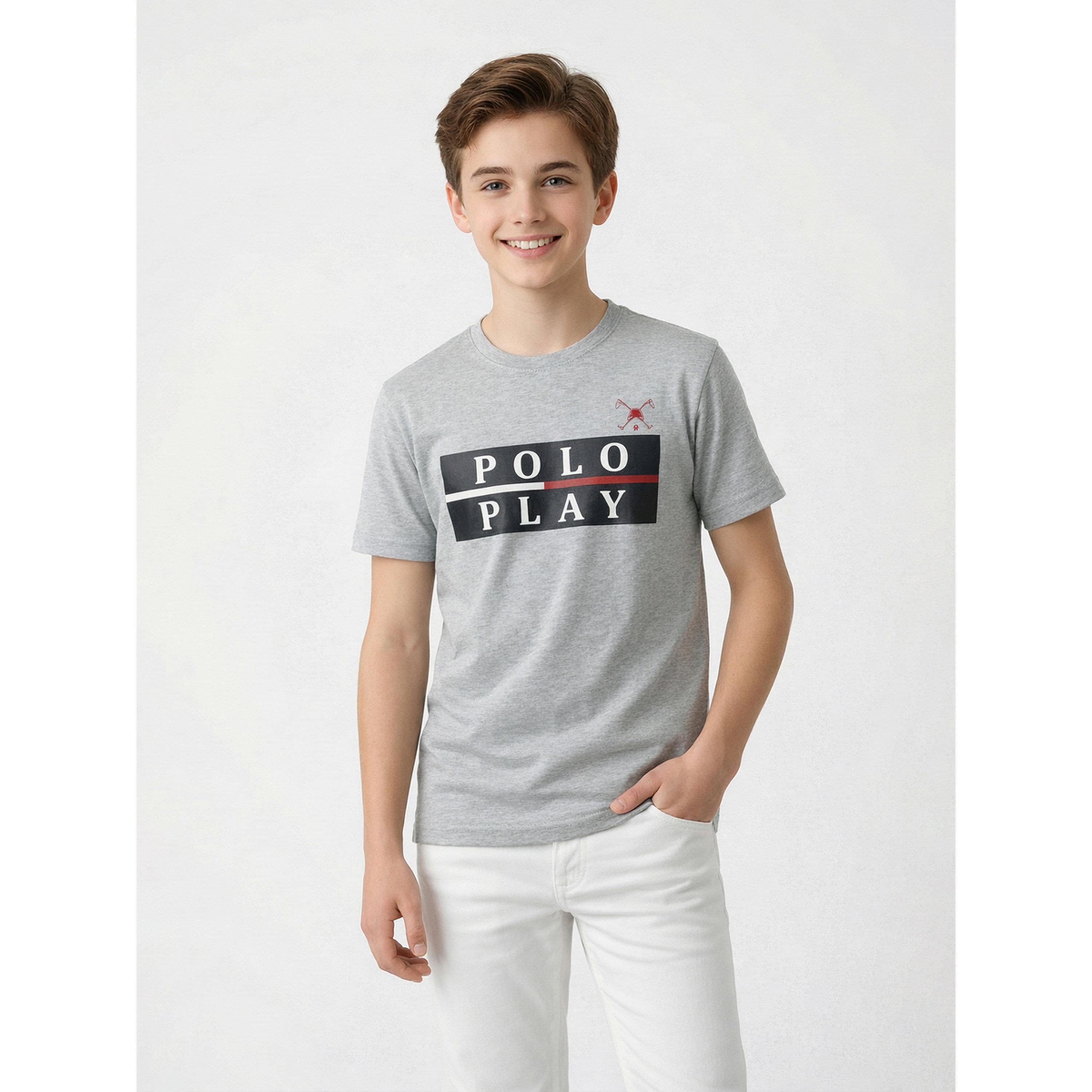 تيشيرت بياقة دائرية وشعار جرافيك للأولاد-boys-clothing-tshirtsandpolos-image-1