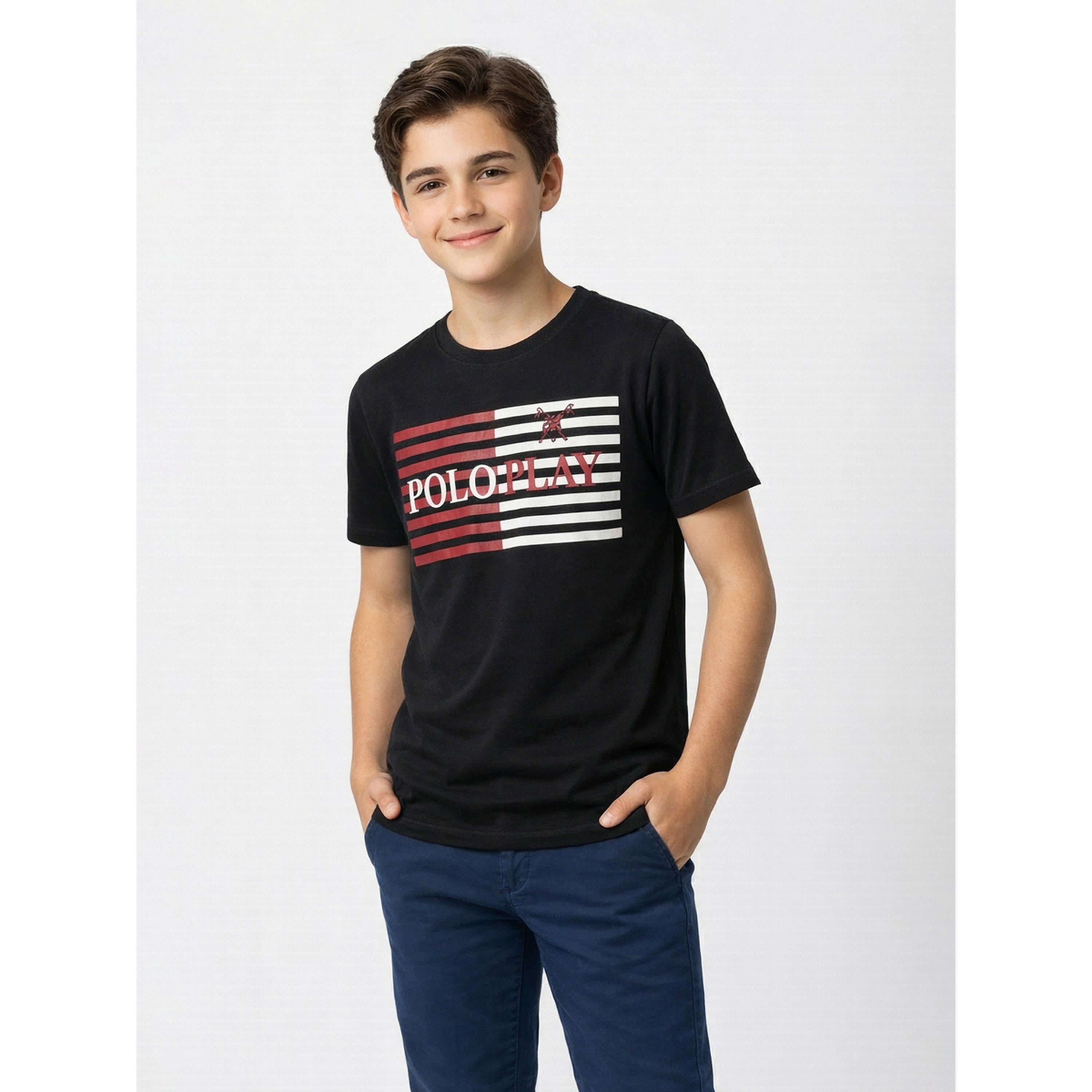 تيشيرت بياقة دائرية وشعار جرافيك للأولاد-boys-clothing-tshirtsandpolos-image-1