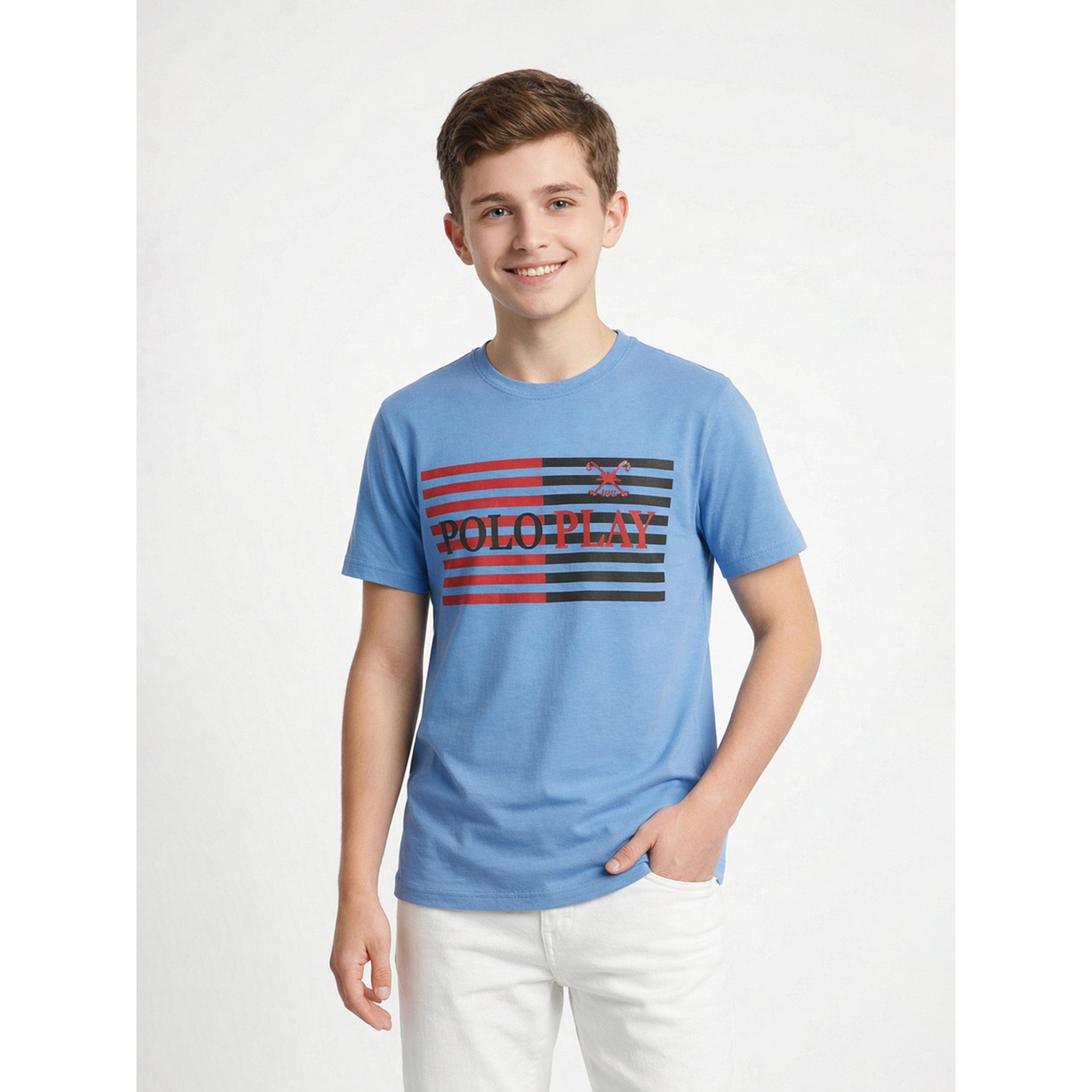 تيشيرت بياقة دائرية وشعار جرافيك للأولاد-boys-clothing-tshirtsandpolos-image-1