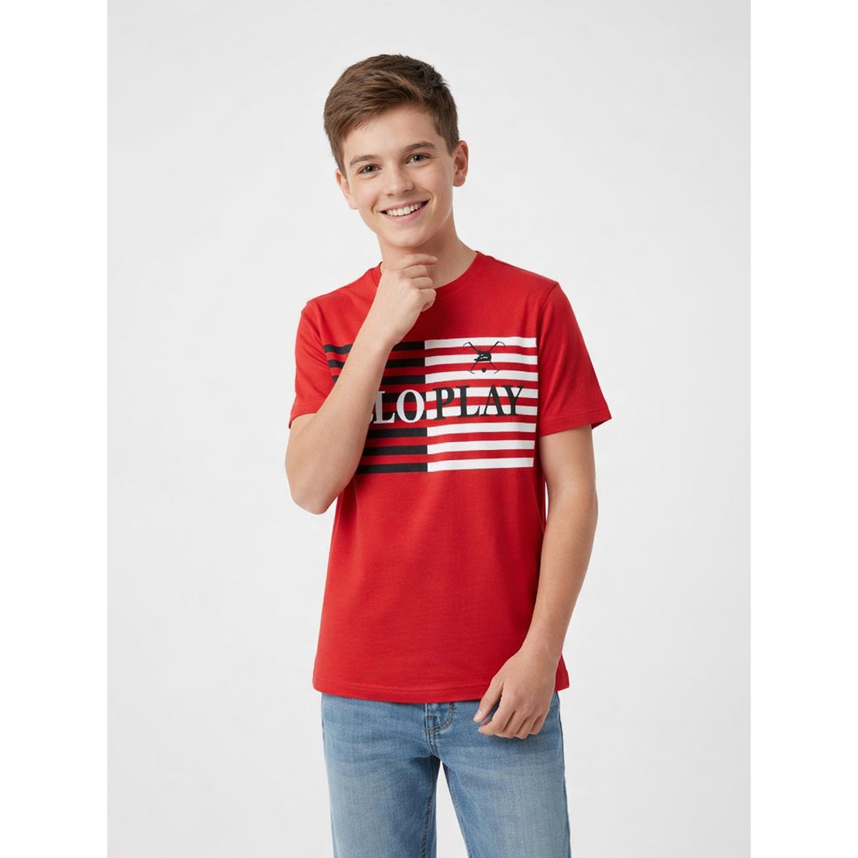 تيشيرت بياقة دائرية وشعار جرافيك للأولاد-boys-clothing-tshirtsandpolos-image-1