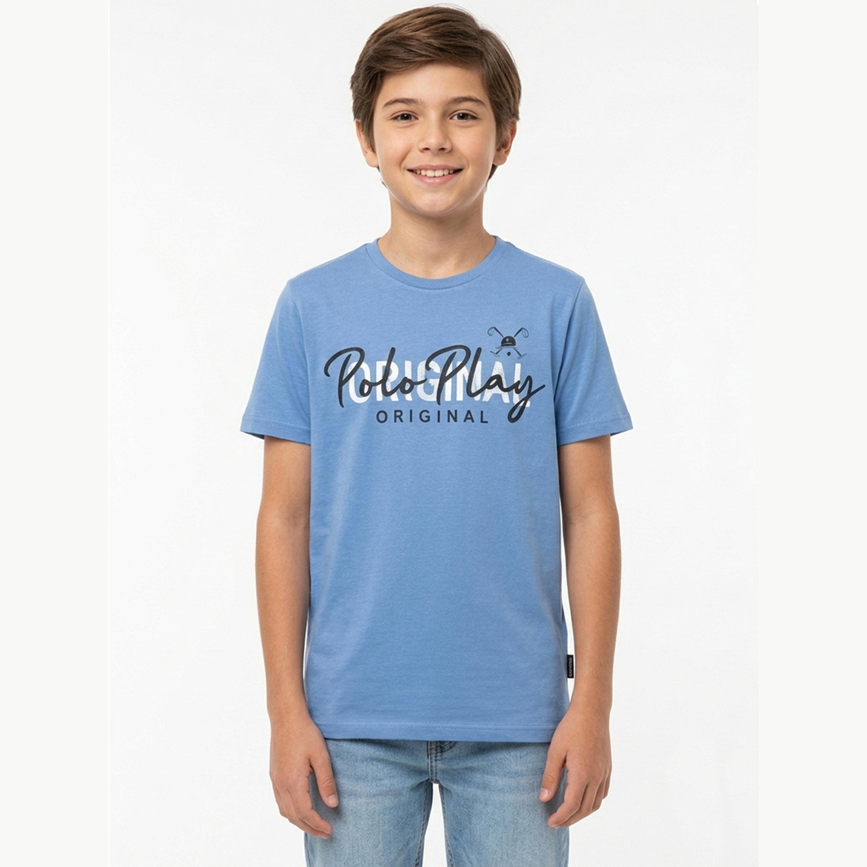 تيشيرت بياقة دائرية وشعار جرافيك للأولاد-boys-clothing-tshirtsandpolos-image-1