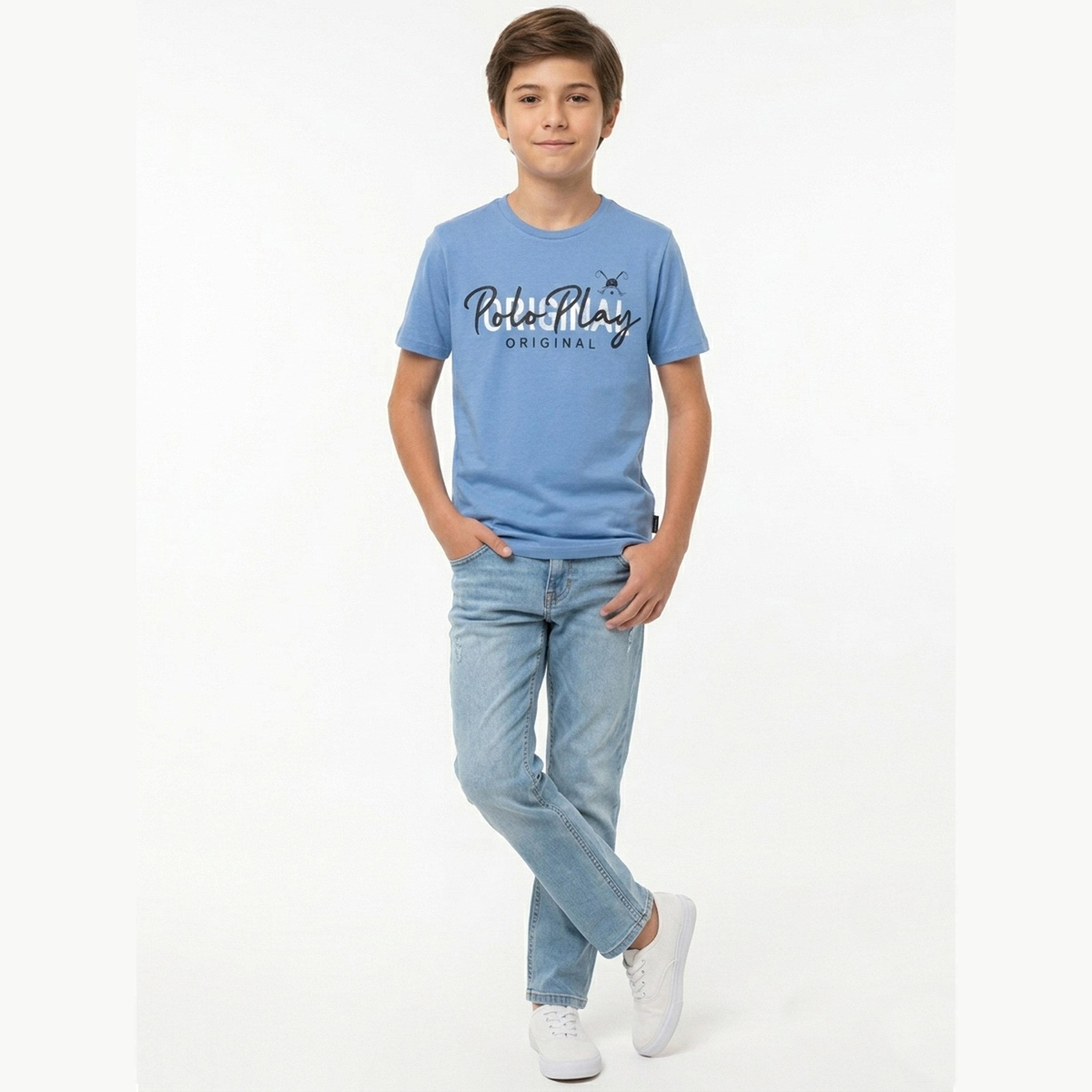 تيشيرت بياقة دائرية وشعار جرافيك للأولاد-boys-clothing-tshirtsandpolos-image-2