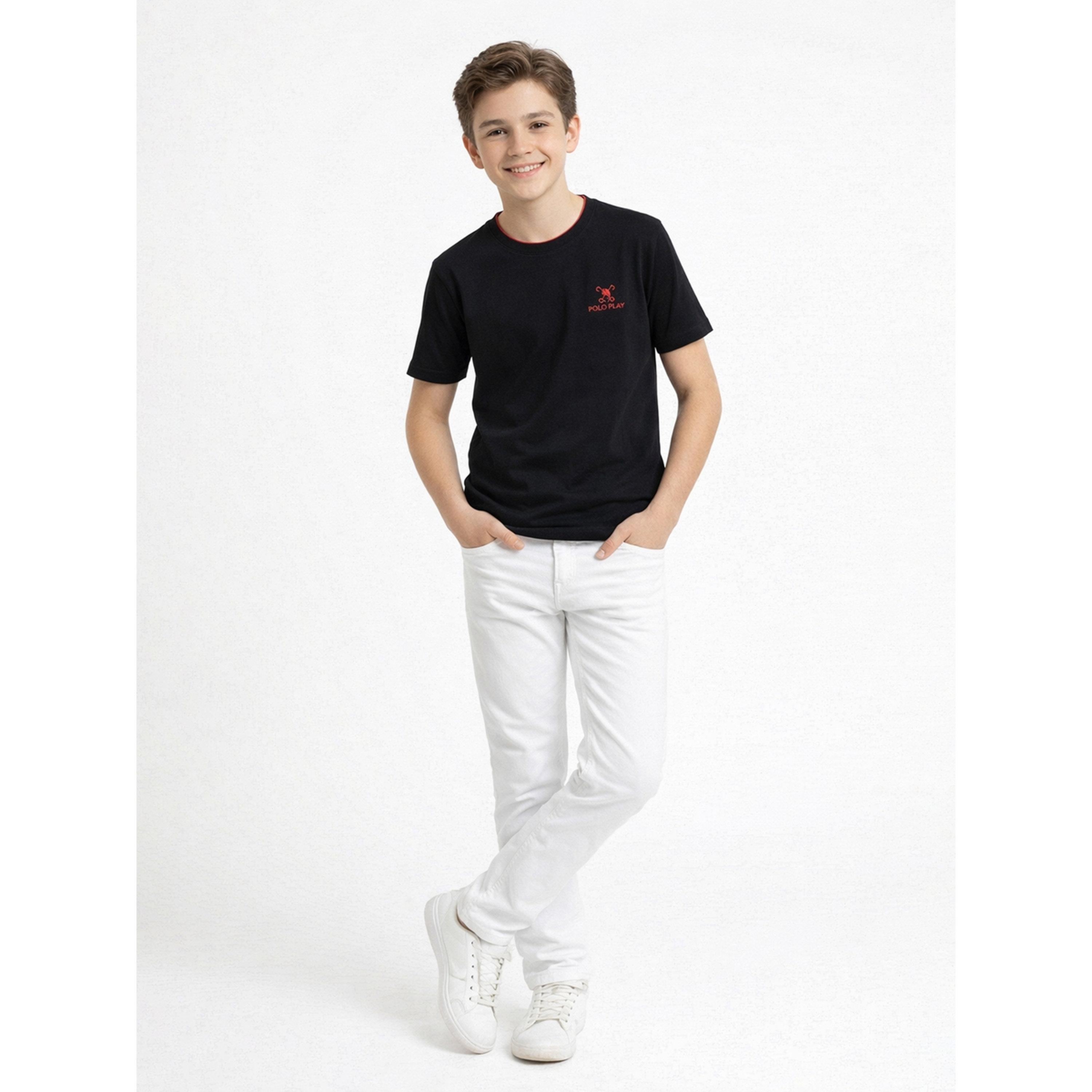 تيشيرت بياقة دائرية وشعار للأولاد-boys-clothing-tshirtsandpolos-image-2