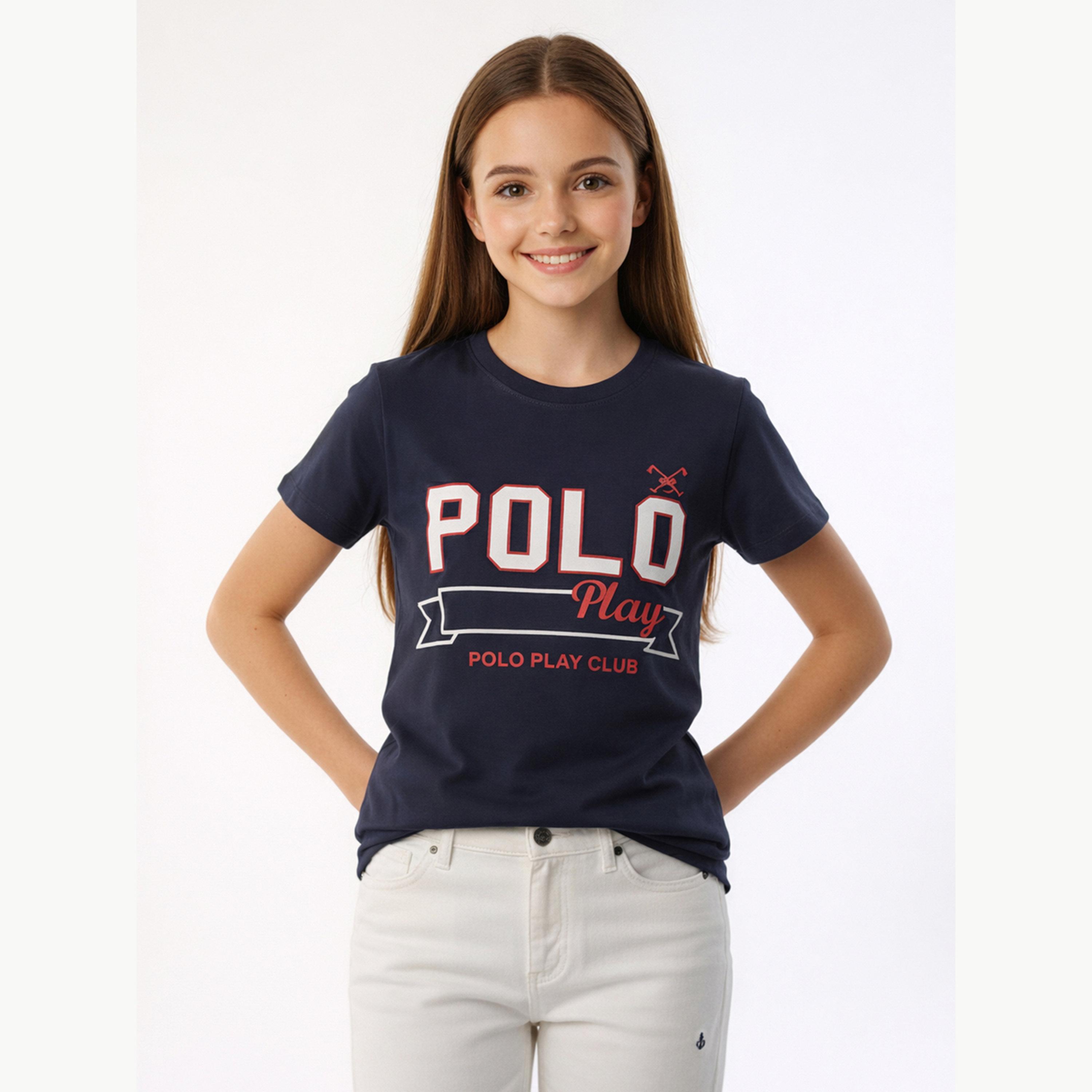 تيشيرت بياقة دائرية وشعار جرافيك للبنات-girls-clothing-tshirts-image-1