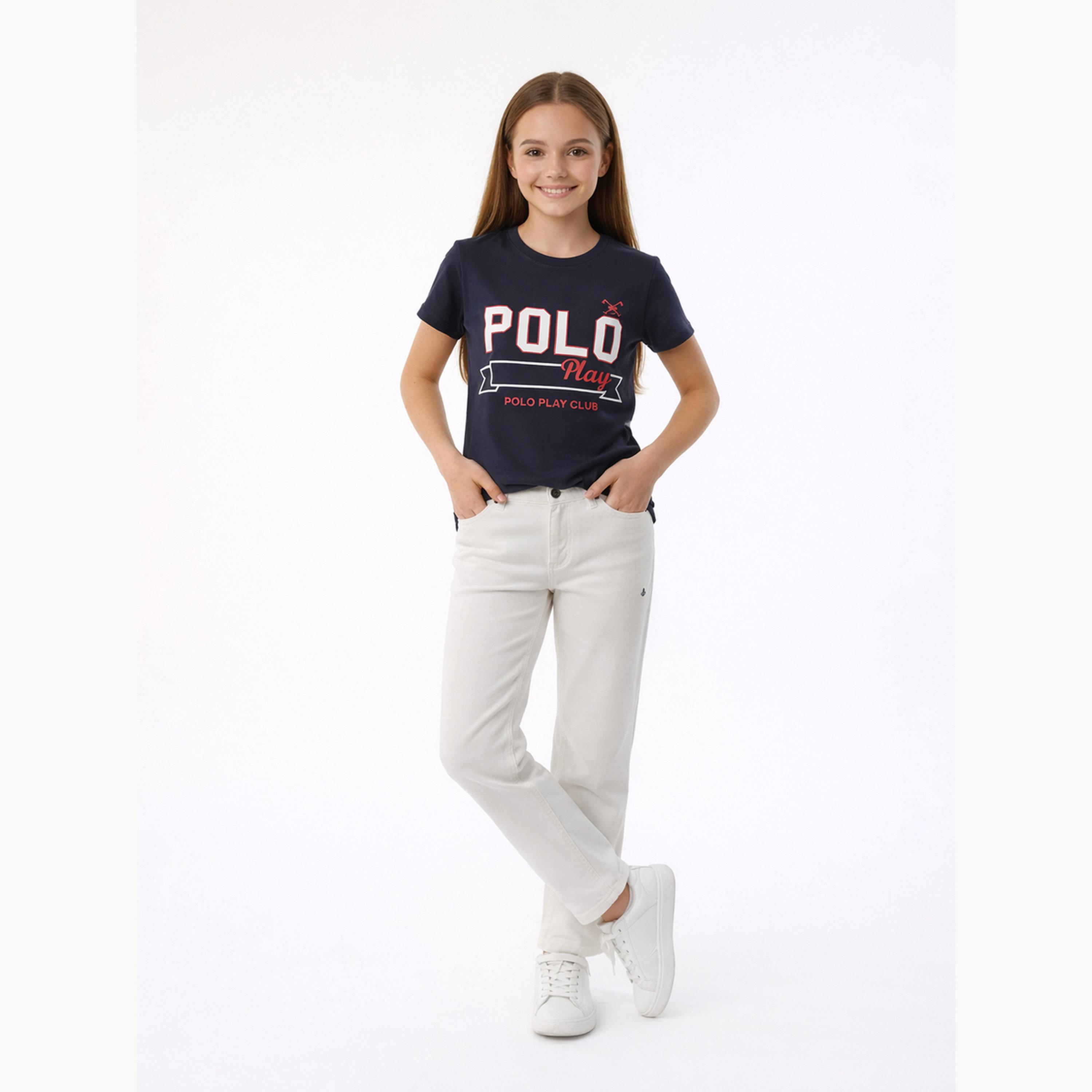 تيشيرت بياقة دائرية وشعار جرافيك للبنات-girls-clothing-tshirts-image-2