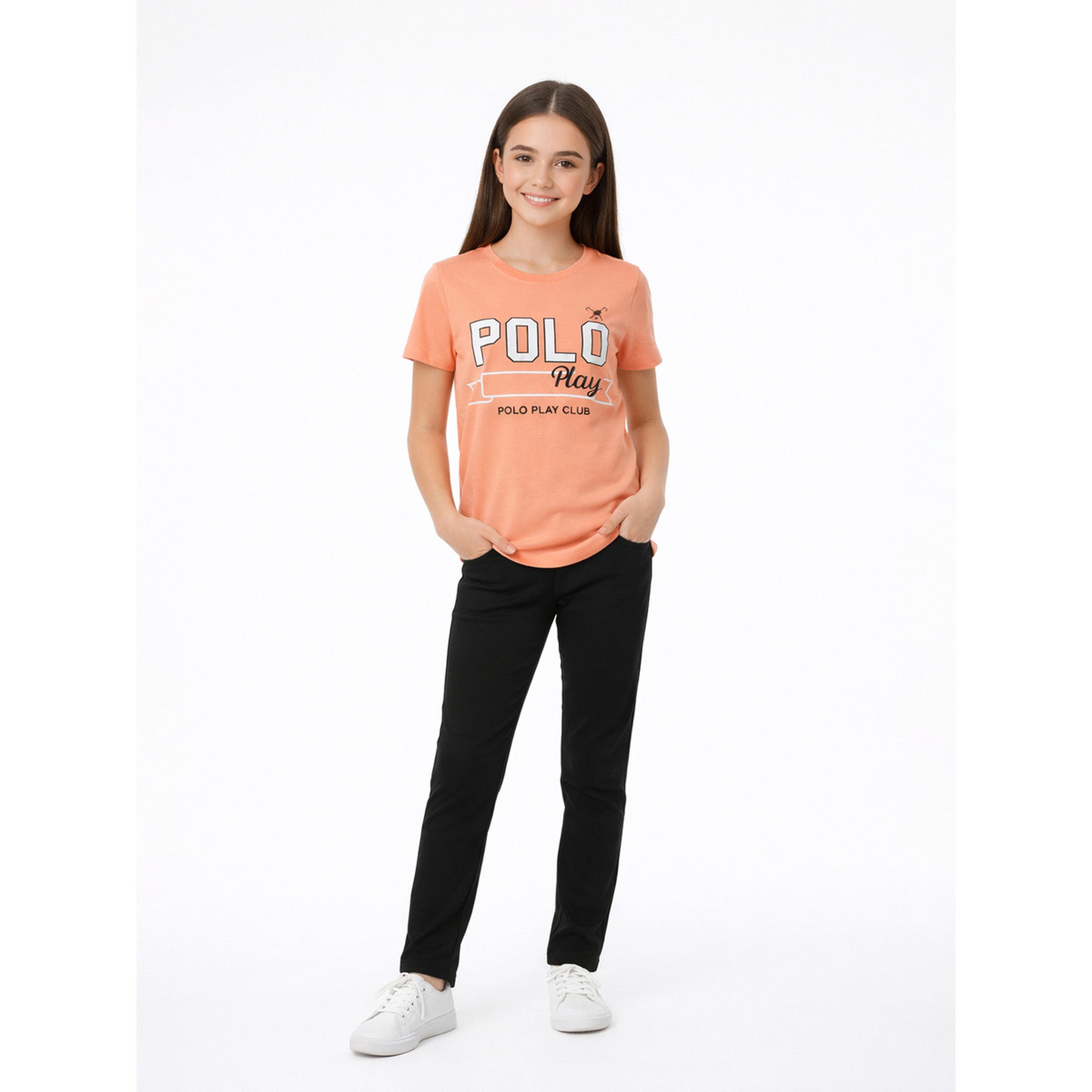 تيشيرت بياقة دائرية وشعار جرافيك للبنات-girls-clothing-tshirts-image-2
