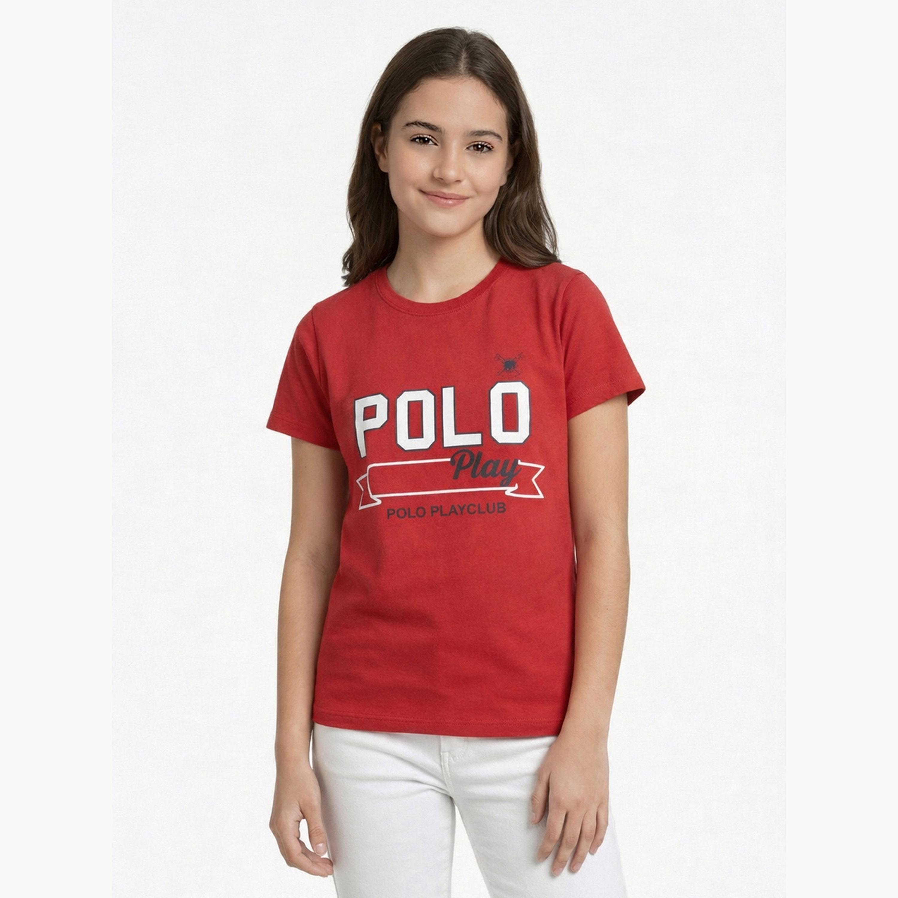 تيشيرت بياقة دائرية وشعار جرافيك للبنات-girls-clothing-tshirts-image-1