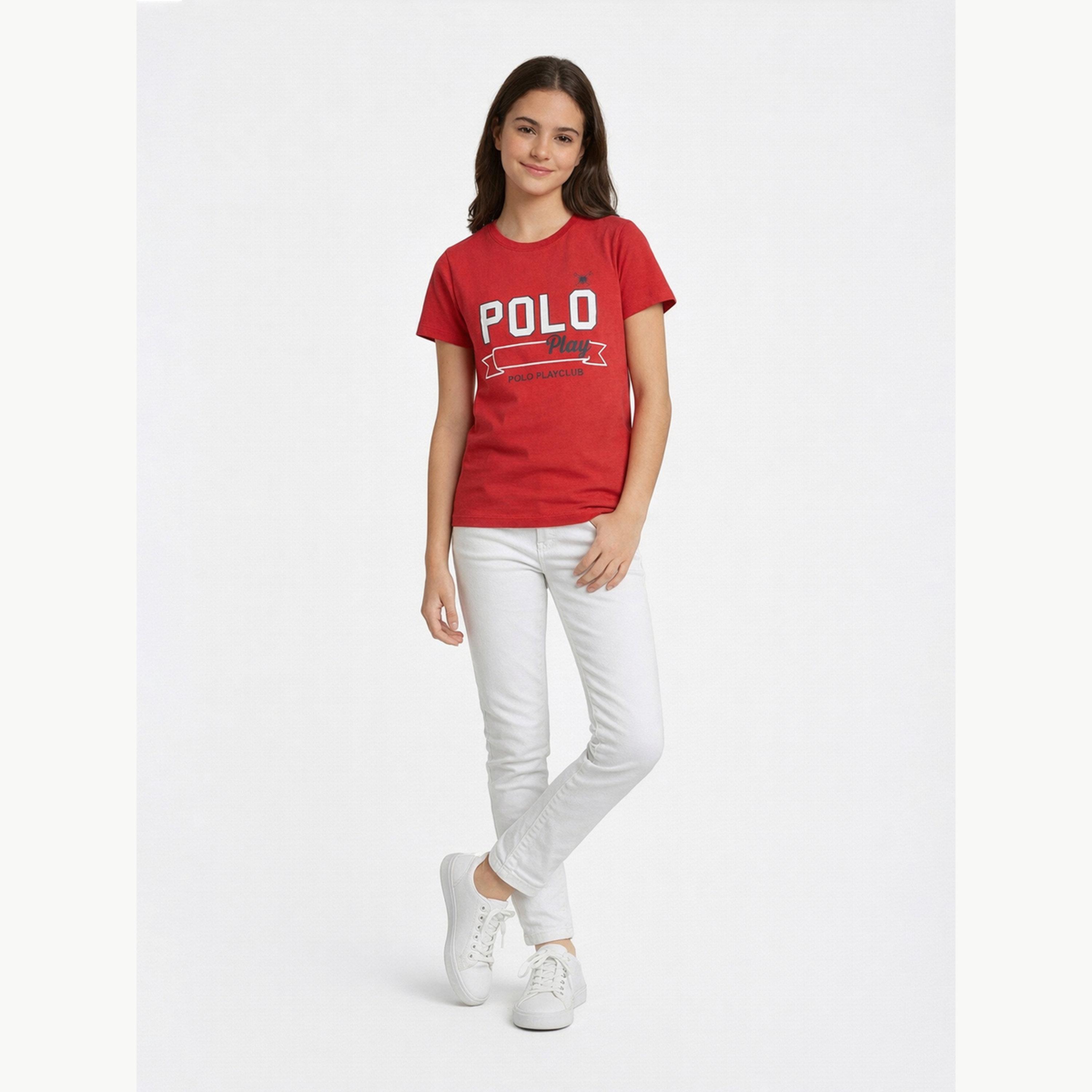 تيشيرت بياقة دائرية وشعار جرافيك للبنات-girls-clothing-tshirts-image-2