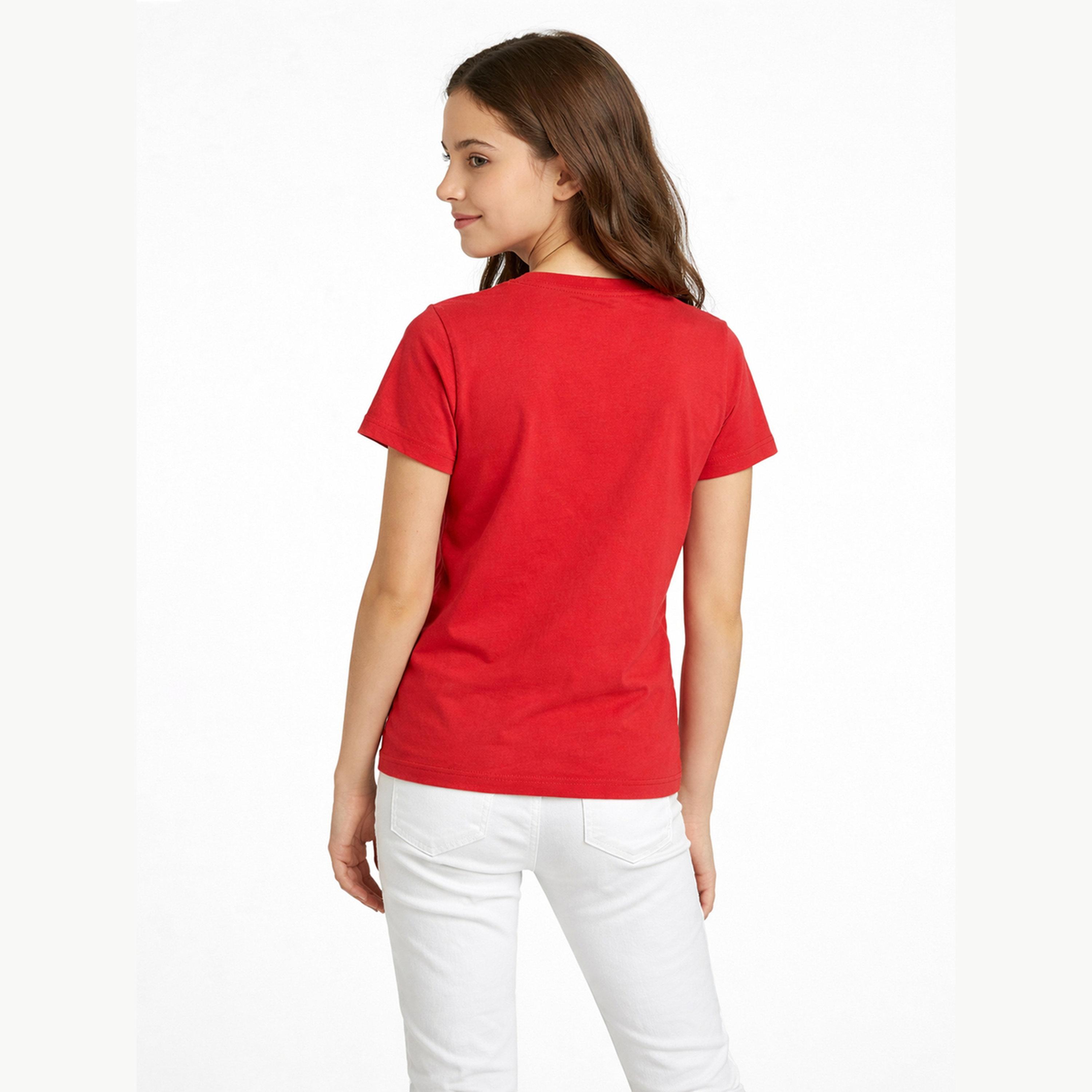 تيشيرت بياقة دائرية وشعار جرافيك للبنات-girls-clothing-tshirts-image-3