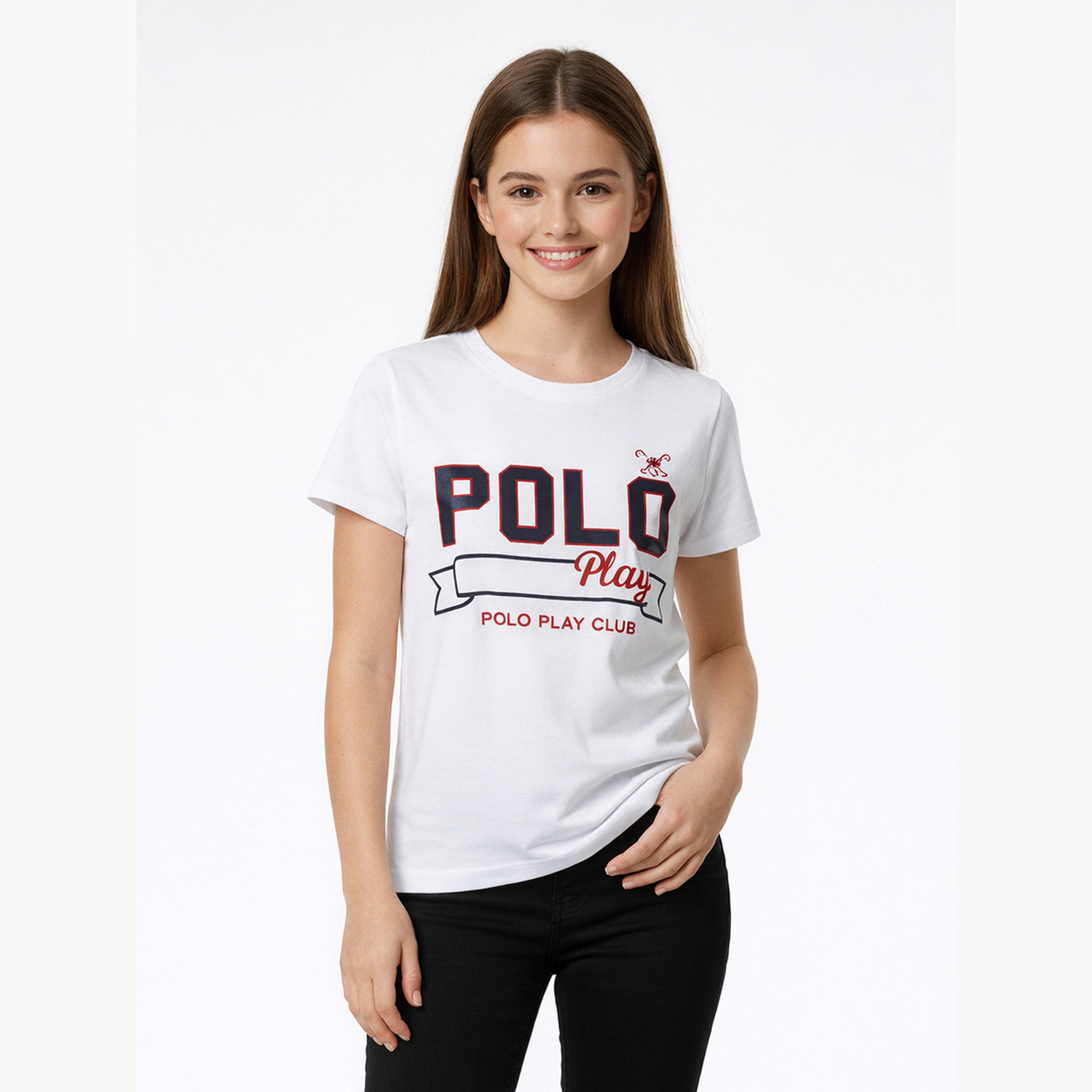 تيشيرت بياقة دائرية وشعار جرافيك للبنات-girls-clothing-tshirts-image-1