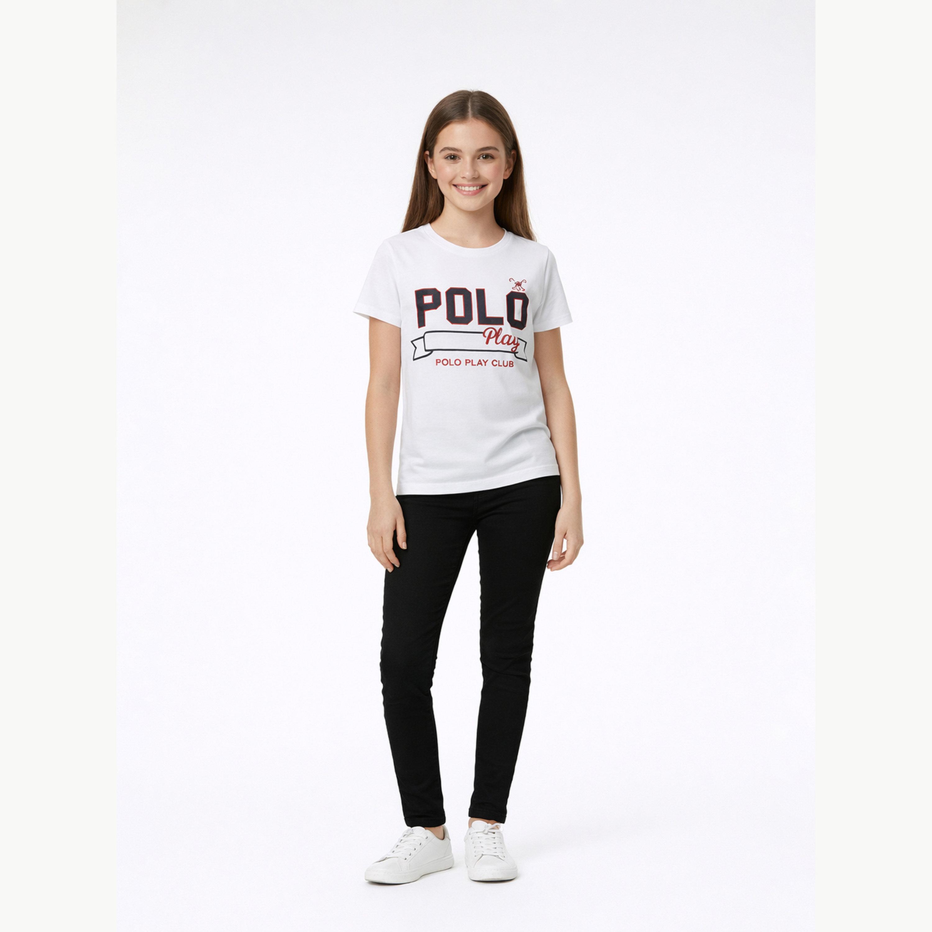 تيشيرت بياقة دائرية وشعار جرافيك للبنات-girls-clothing-tshirts-image-2