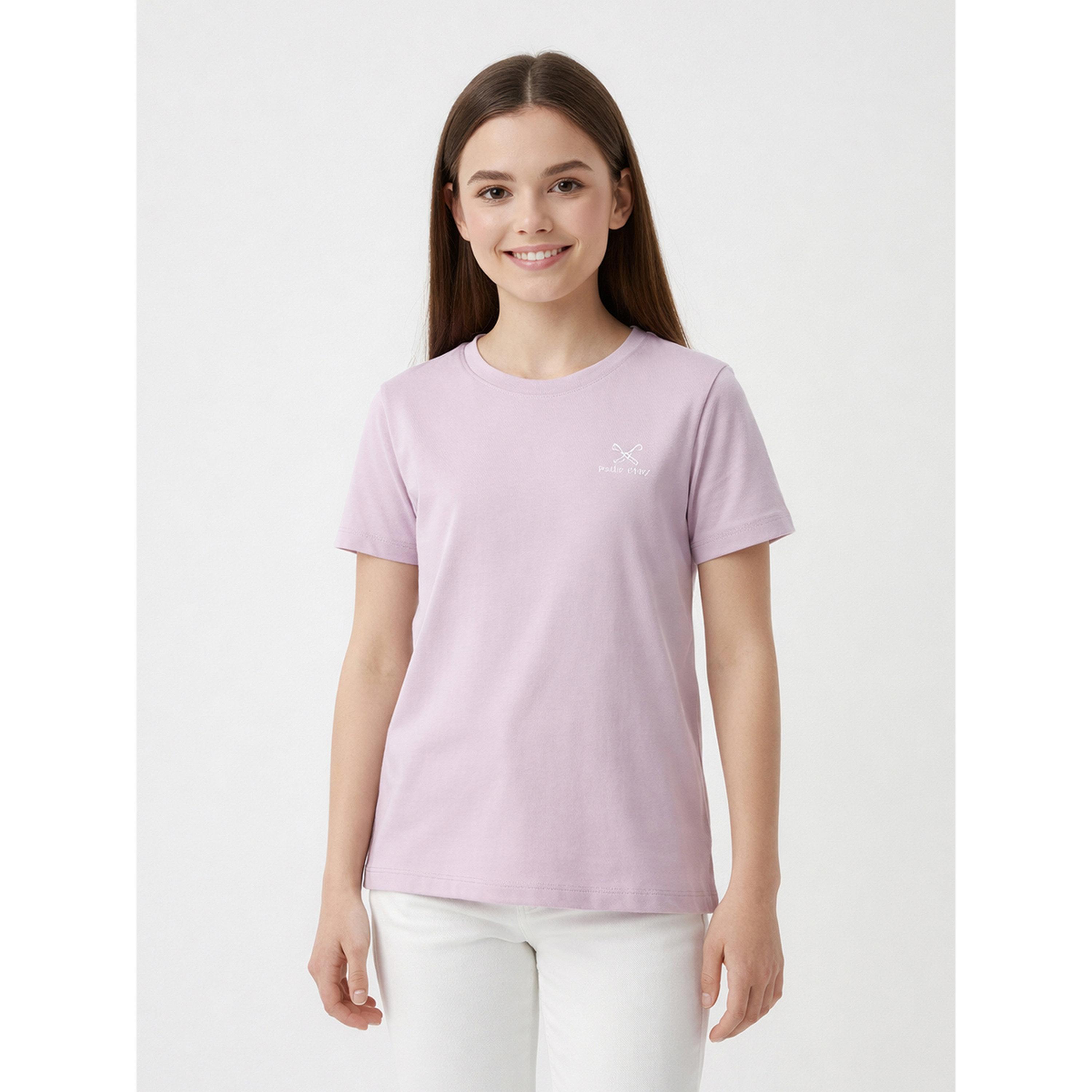تيشيرت بياقة دائرية وشعار للبنات-girls-clothing-tshirts-image-1