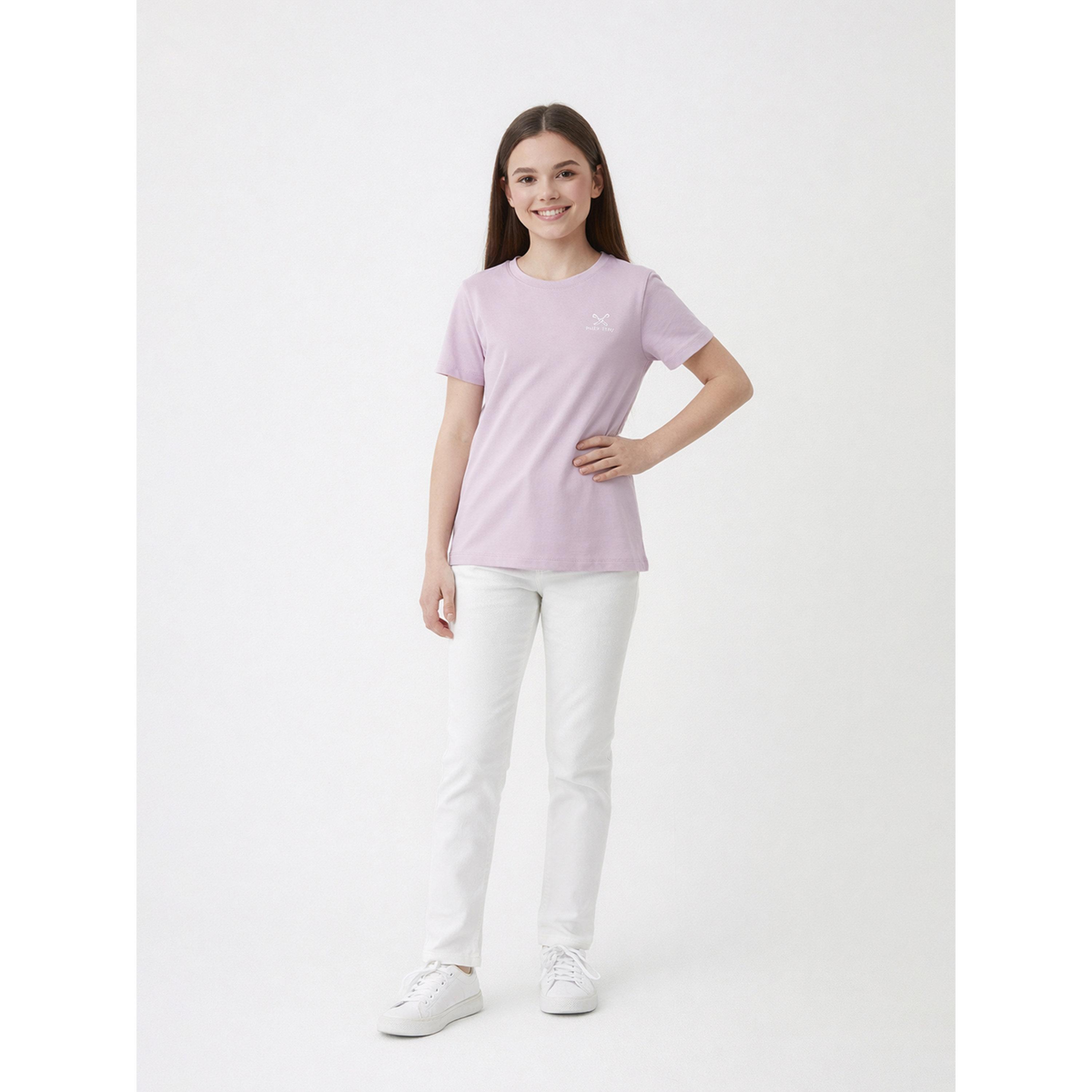 تيشيرت بياقة دائرية وشعار للبنات-girls-clothing-tshirts-image-2