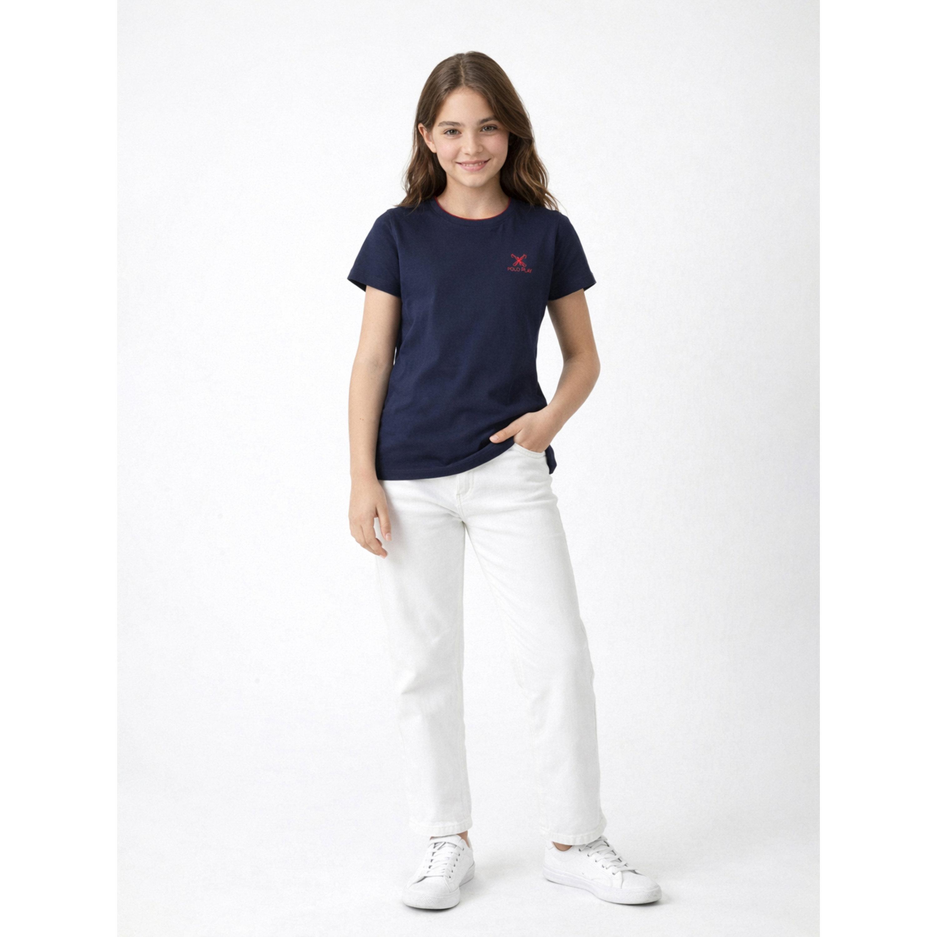 تيشيرت بياقة دائرية وشعار للبنات-girls-clothing-tshirts-image-2