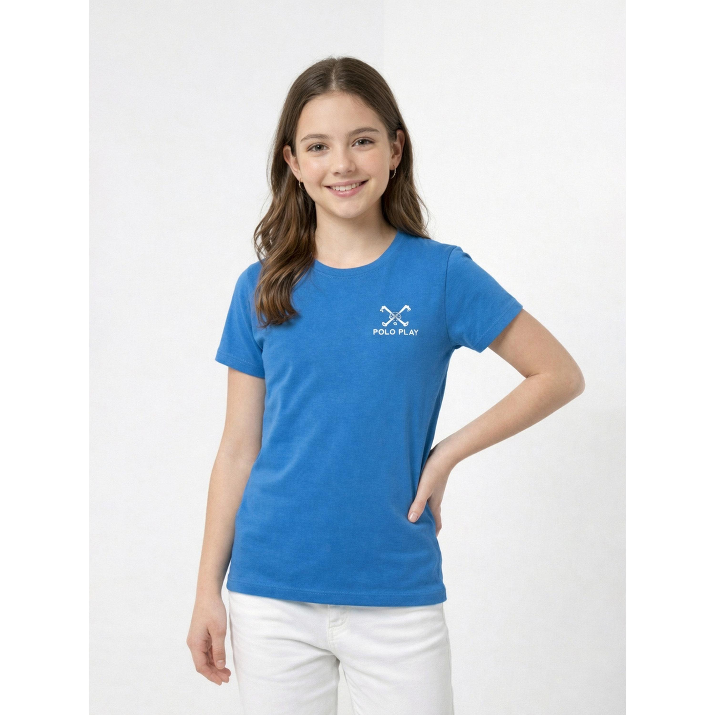 تيشيرت بياقة دائرية وشعار للبنات-girls-clothing-tshirts-image-1