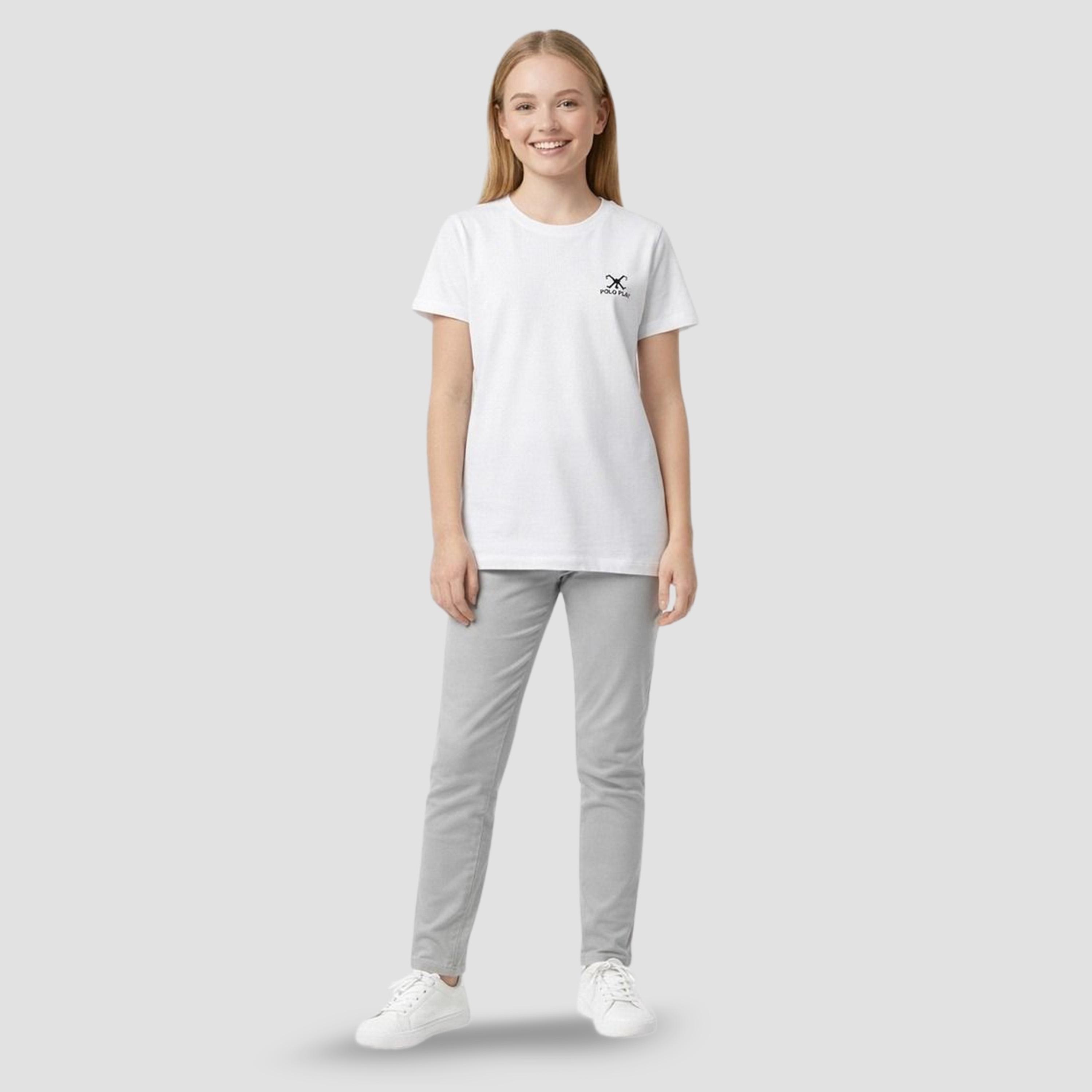 تيشيرت بياقة دائرية وشعار للبنات-girls-clothing-tshirts-image-2